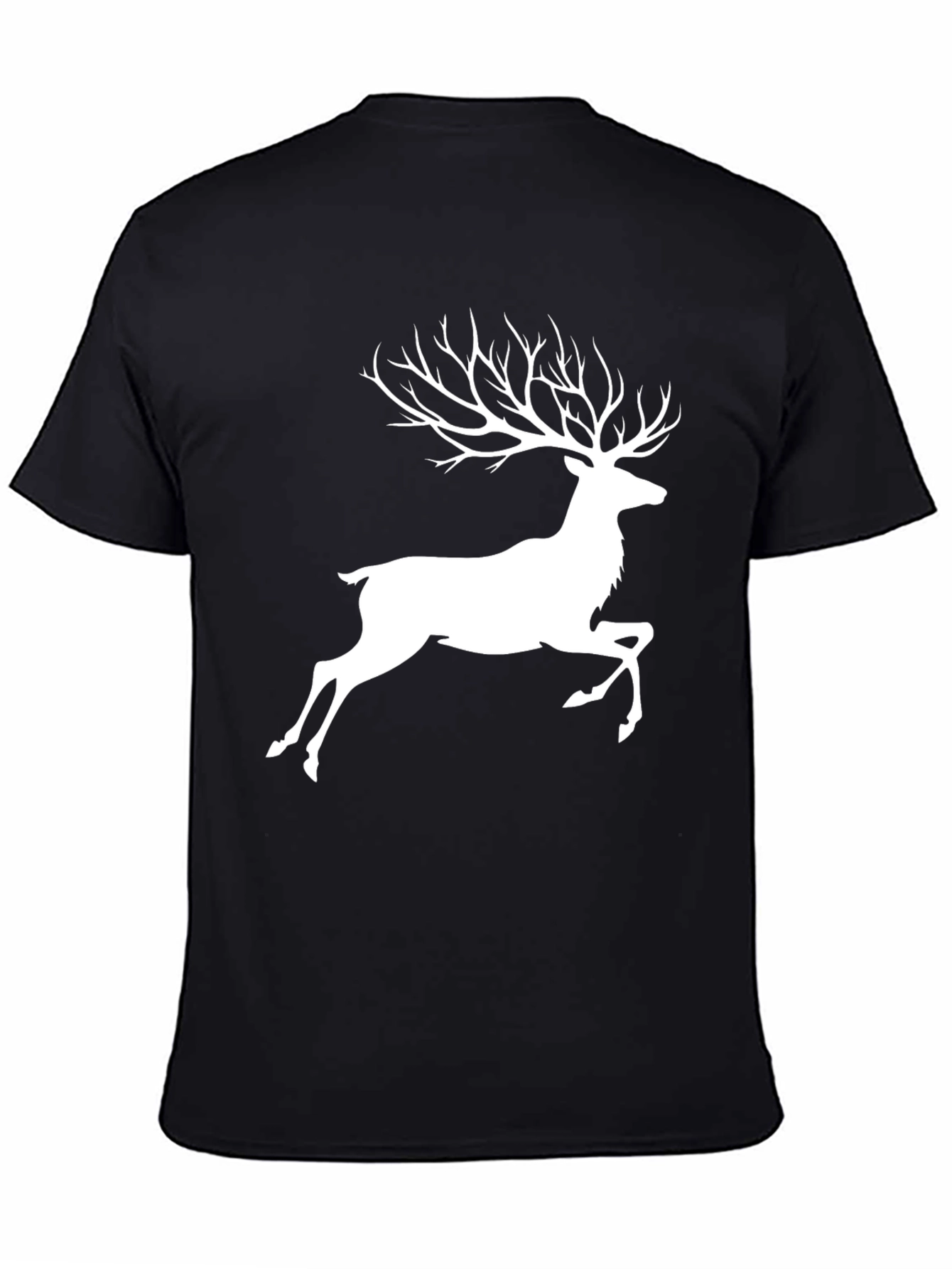 Black Stylish Deer Antler Graphic T-Shirt - Black view 4
