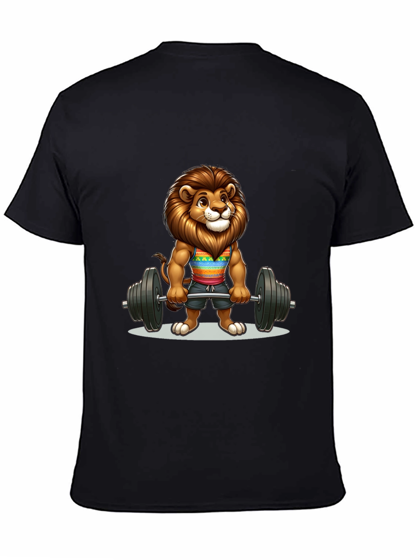 Black Lion Gym T-Shirt - Cartoon Animal Workout Tee view 4
