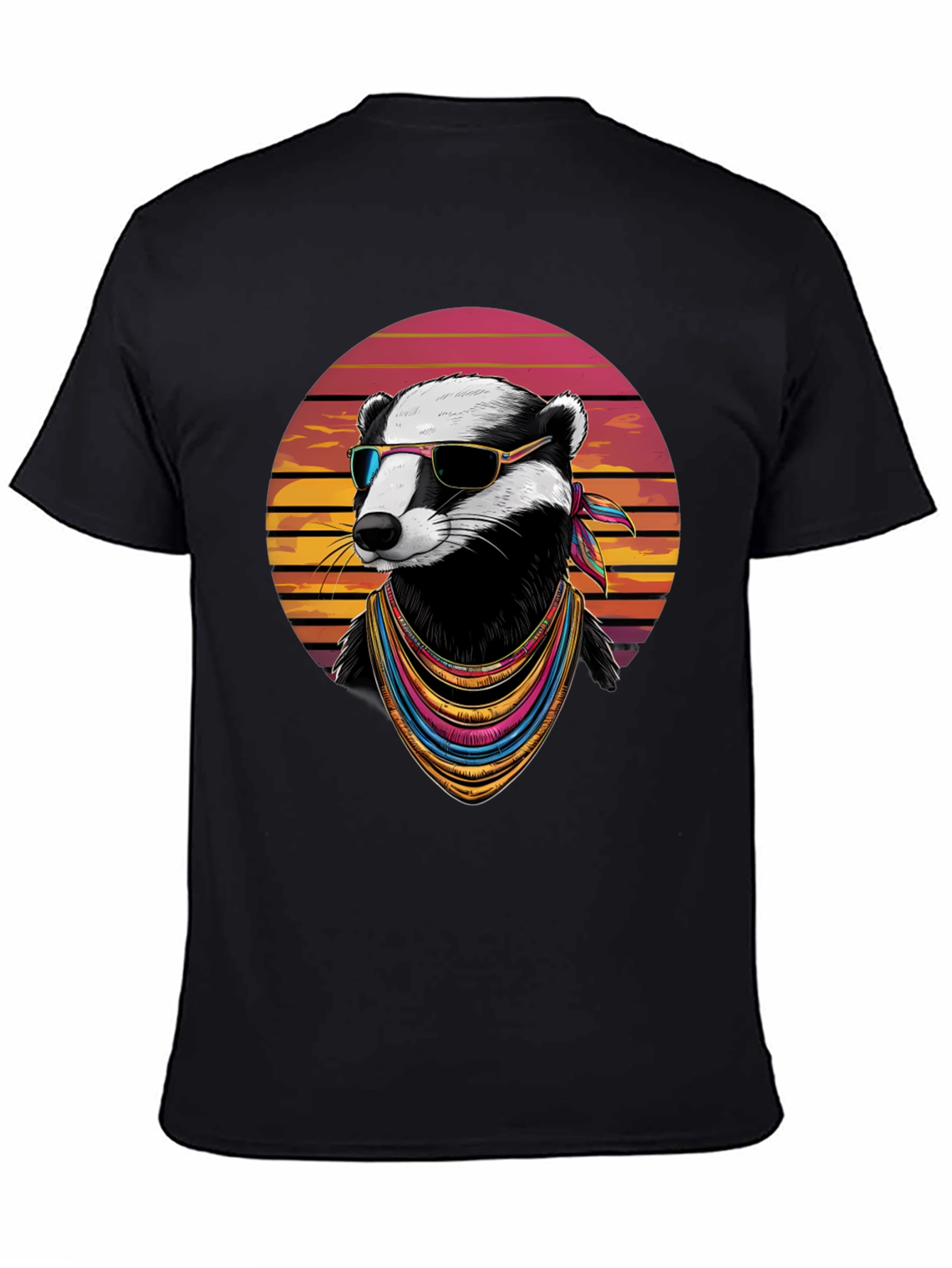 Black Cool Badger Graphic Tee - Retro Animal Shirt view 4