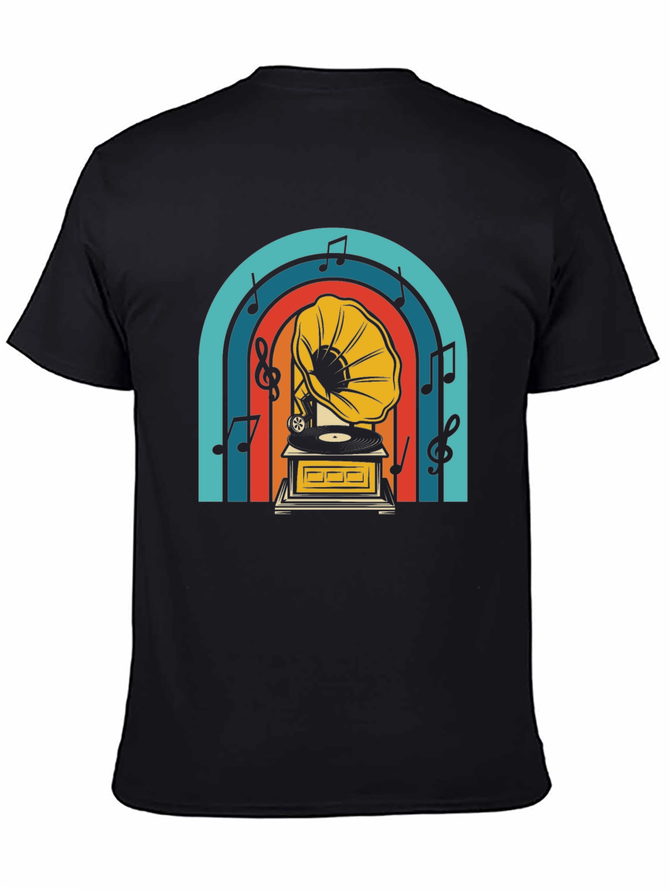 Black Retro Gramophone T-Shirt - Vintage Music Lover Tee view 4