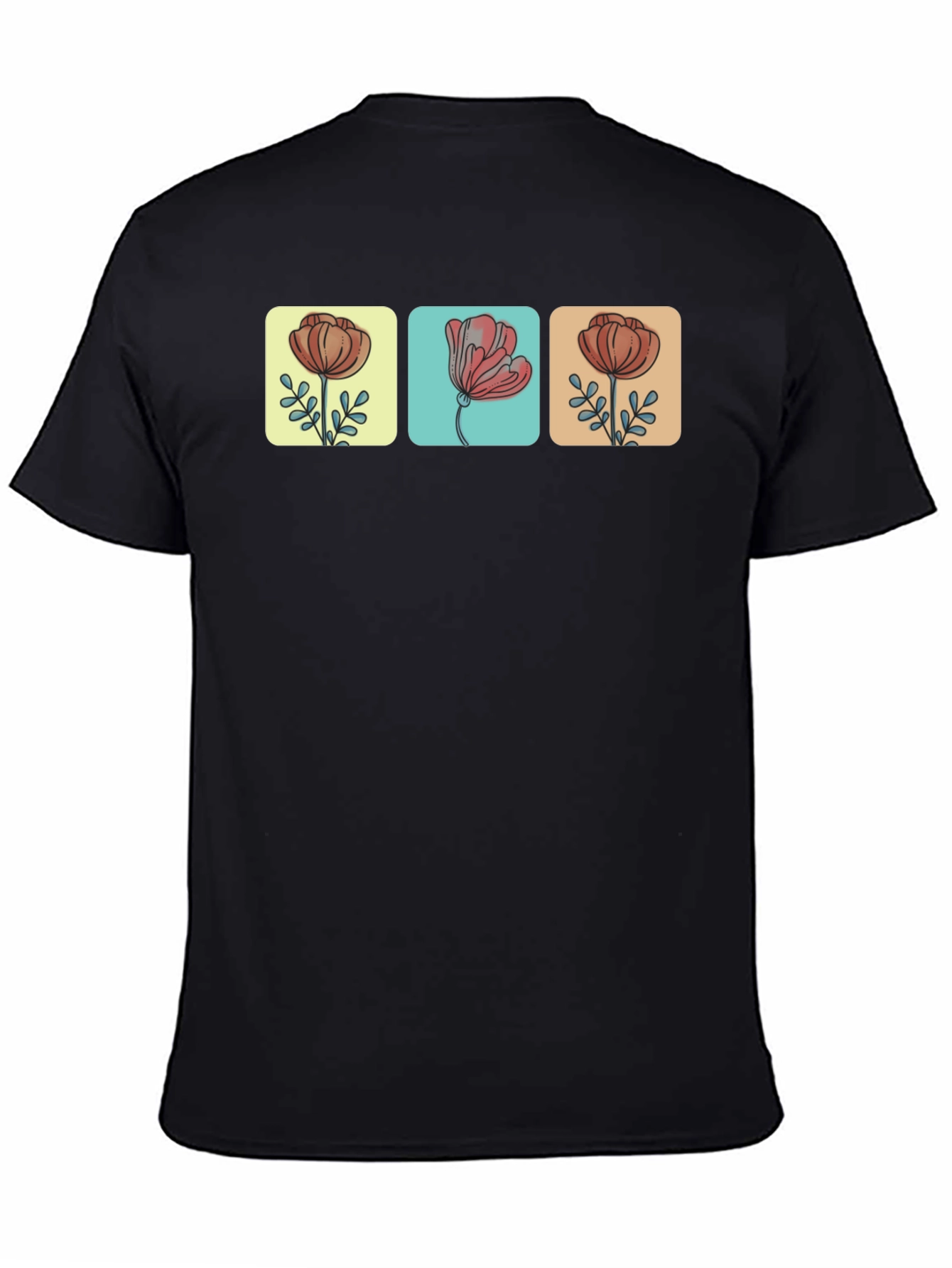 Black Floral Squares Black T-Shirt view 4