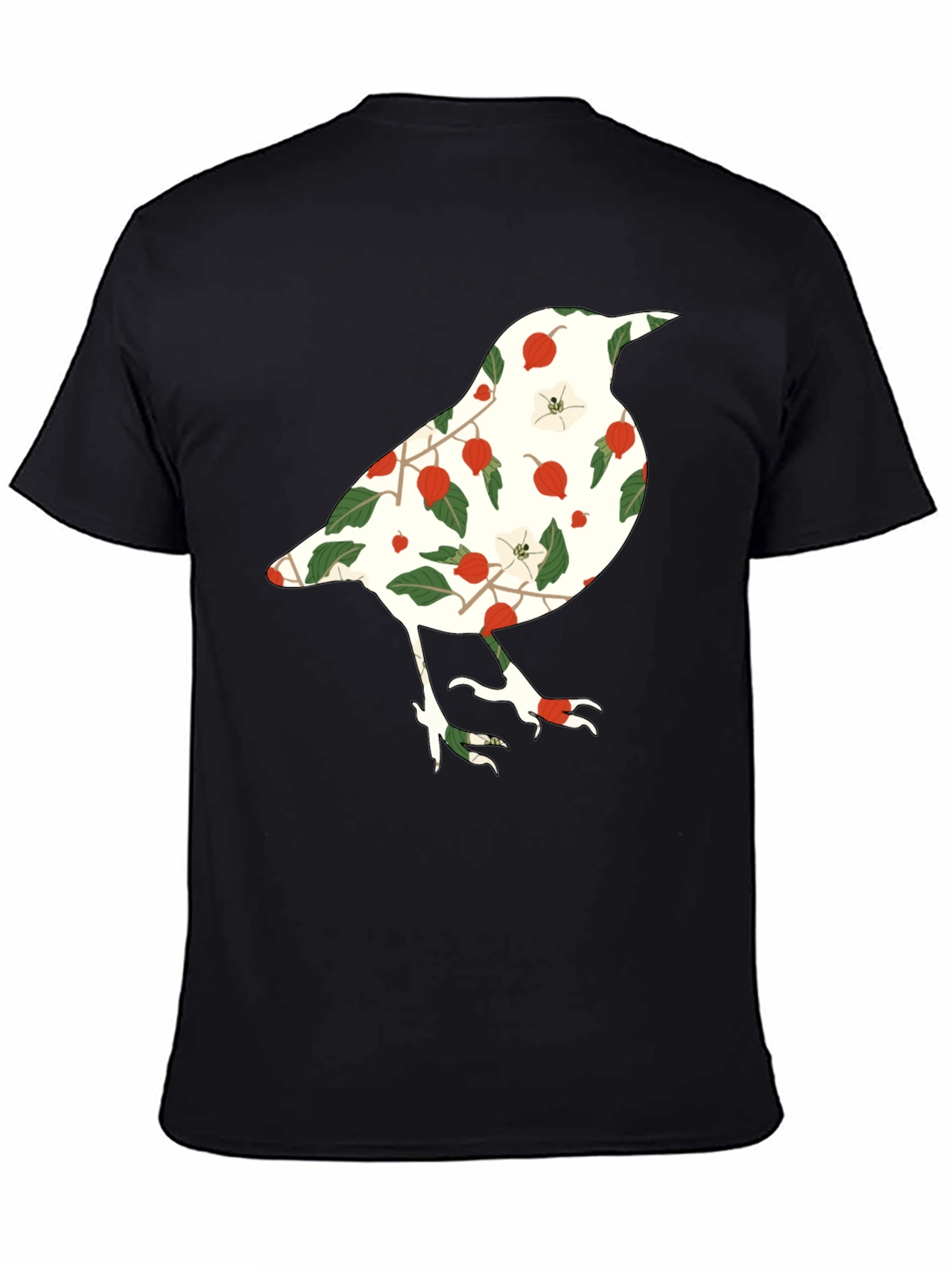 Black Floral Bird Graphic Tee - Black Casual T-Shirt view 4