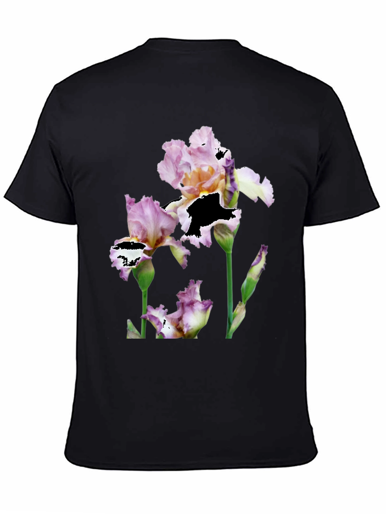 Black Floral Iris Graphic Print Black T-Shirt view 4