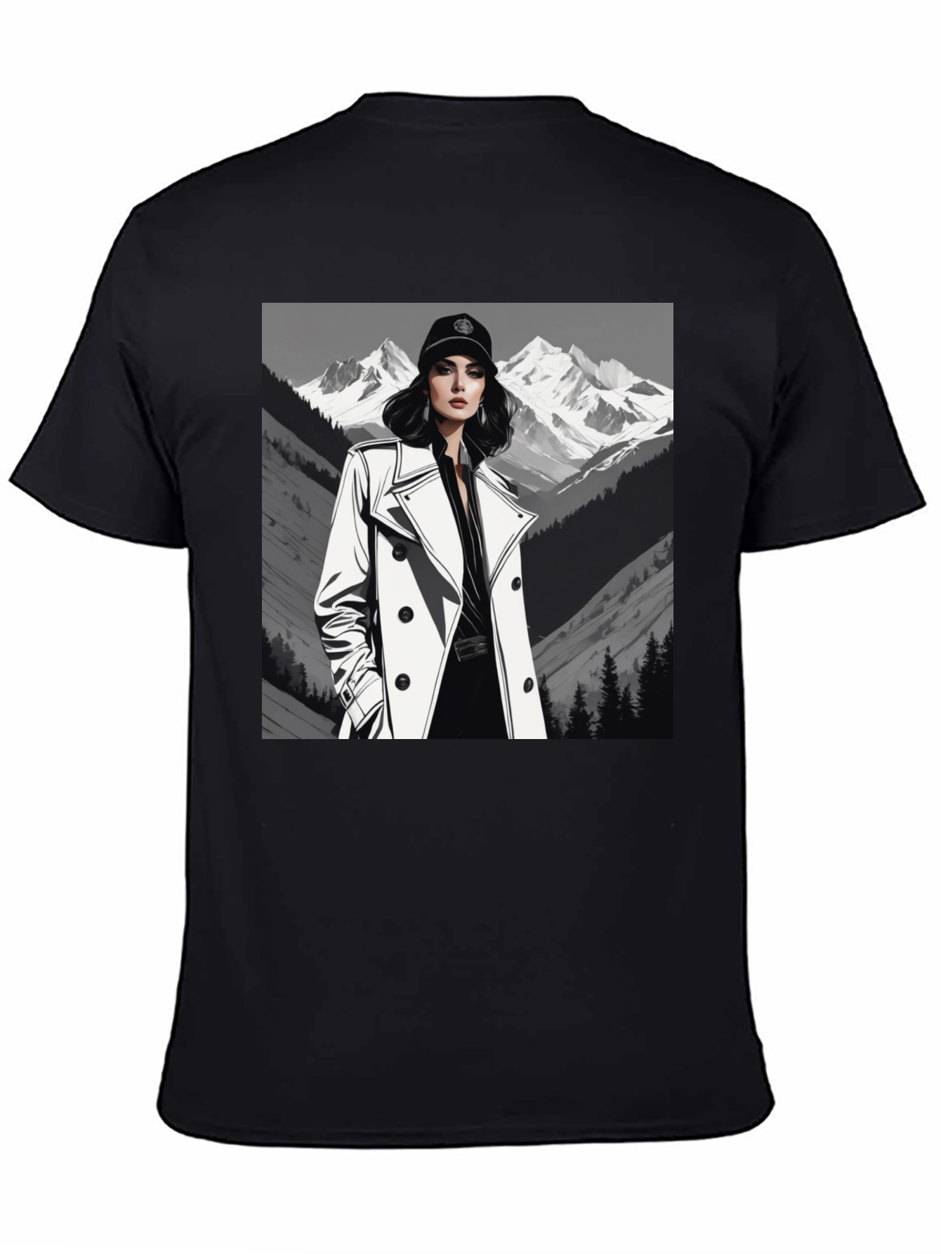 Black Stylish Woman Mountain Tee - Black Cotton Blend view 4
