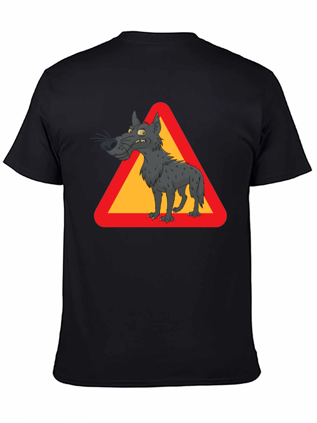 Black Wolf Warning Sign Black T-Shirt view 4