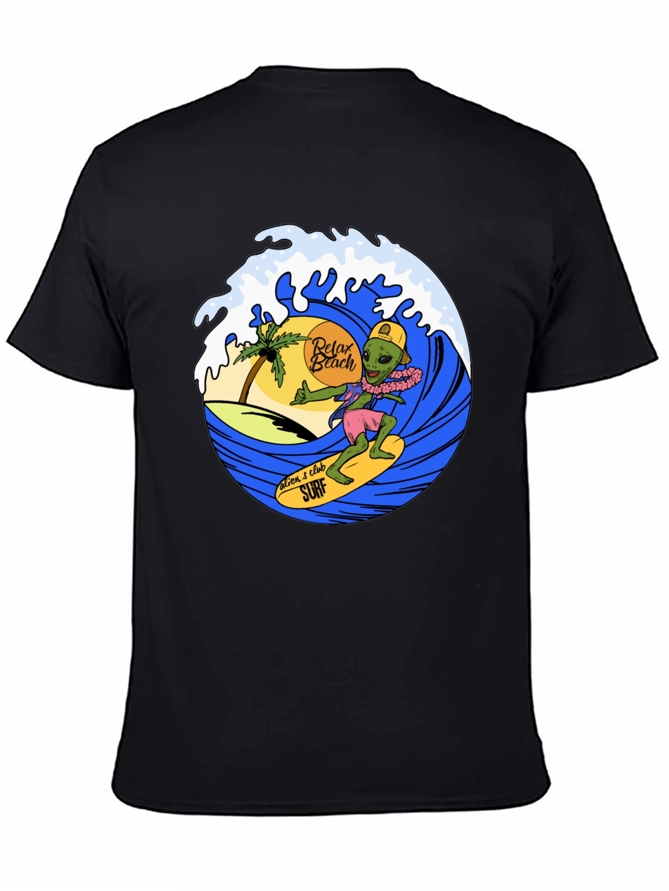 Black Alien Surf T-Shirt - Relax Beach Tee view 4