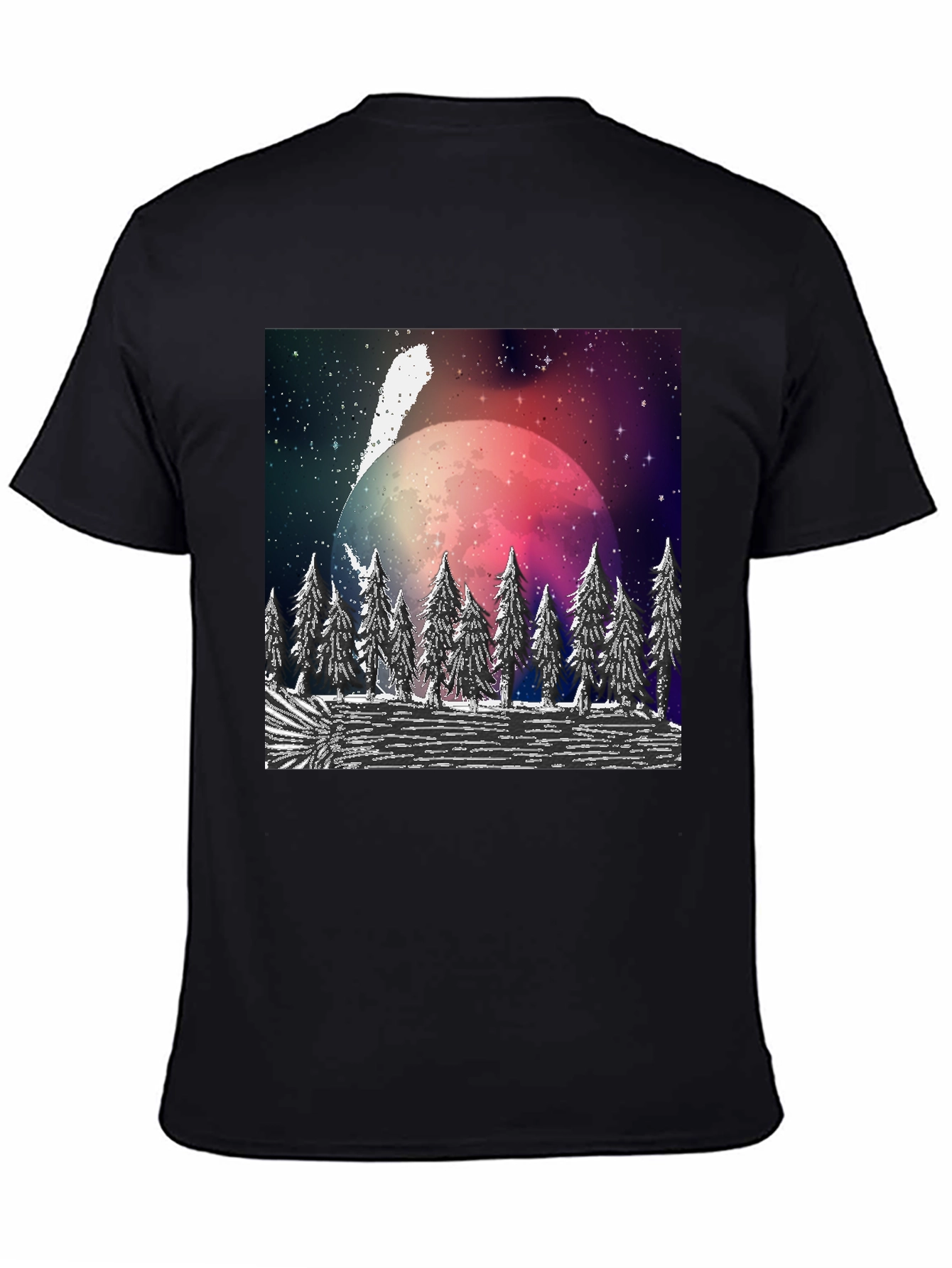 Black Cosmic Forest T-Shirt - Black Crew Neck view 4