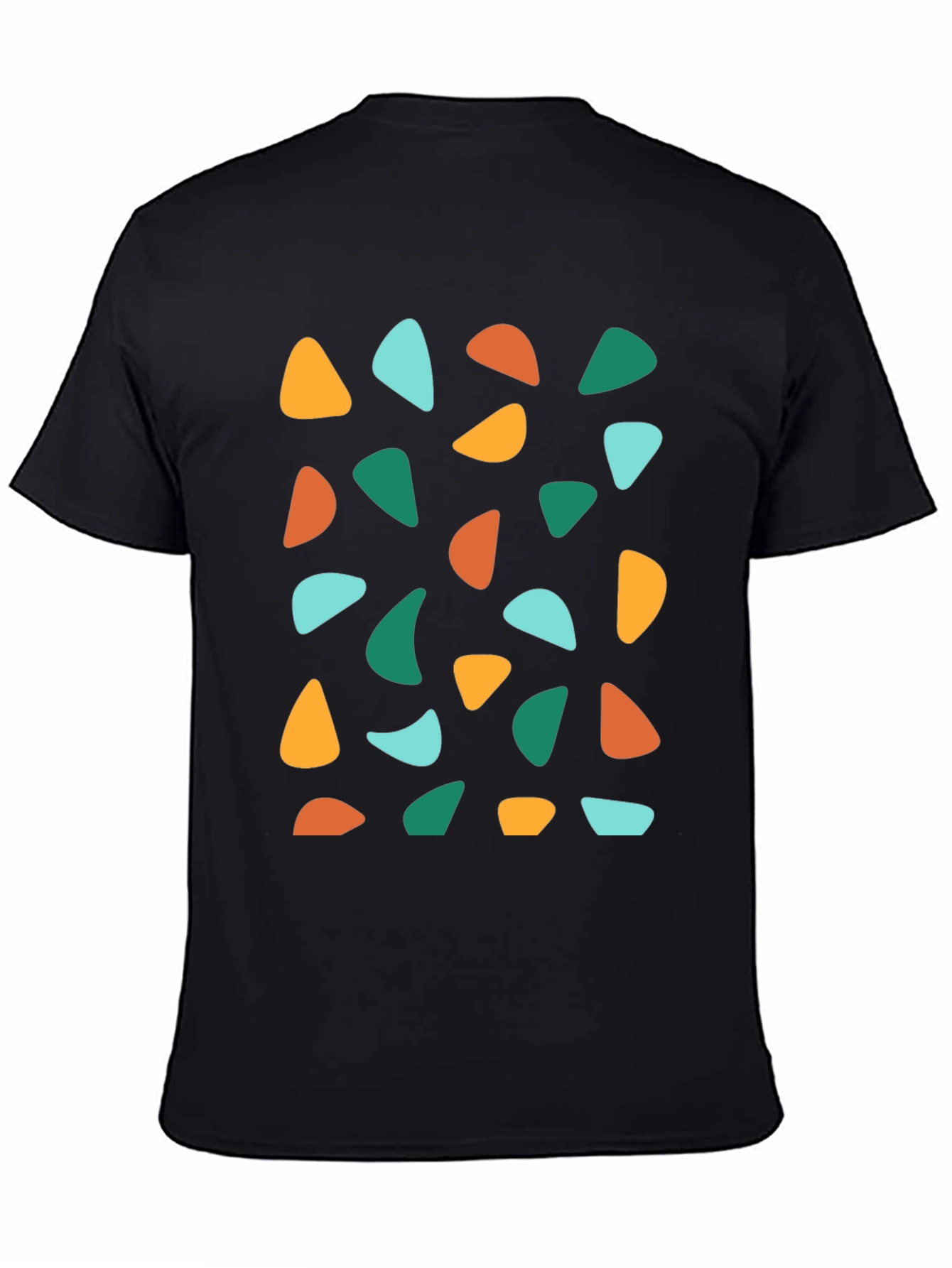 Black Retro Geometric Print Crew Neck T-Shirt view 4