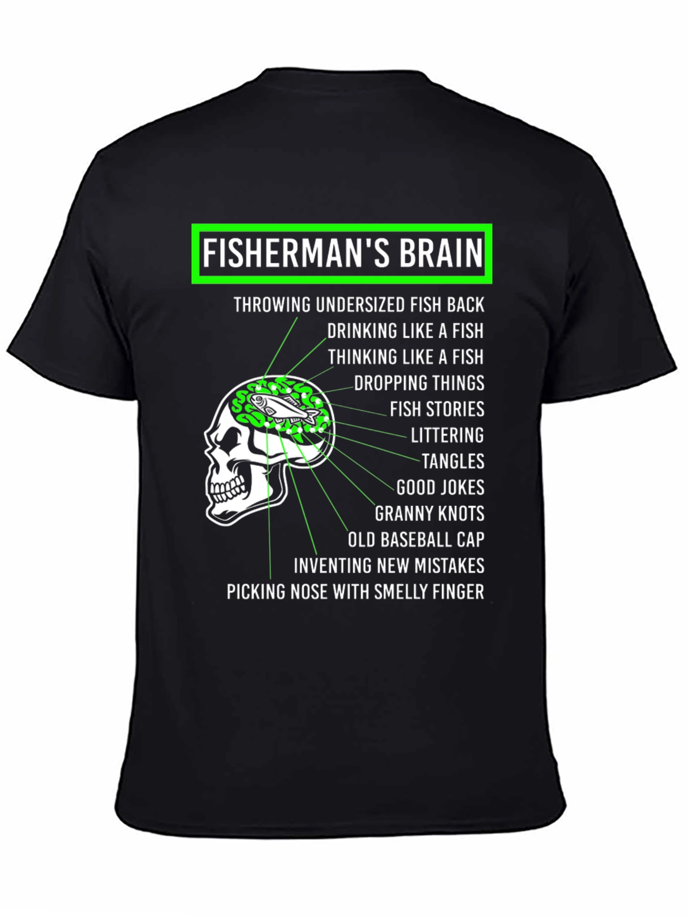 Black Fisherman's Brain Graphic Tee - Fishing Humor T-Shirt view 4