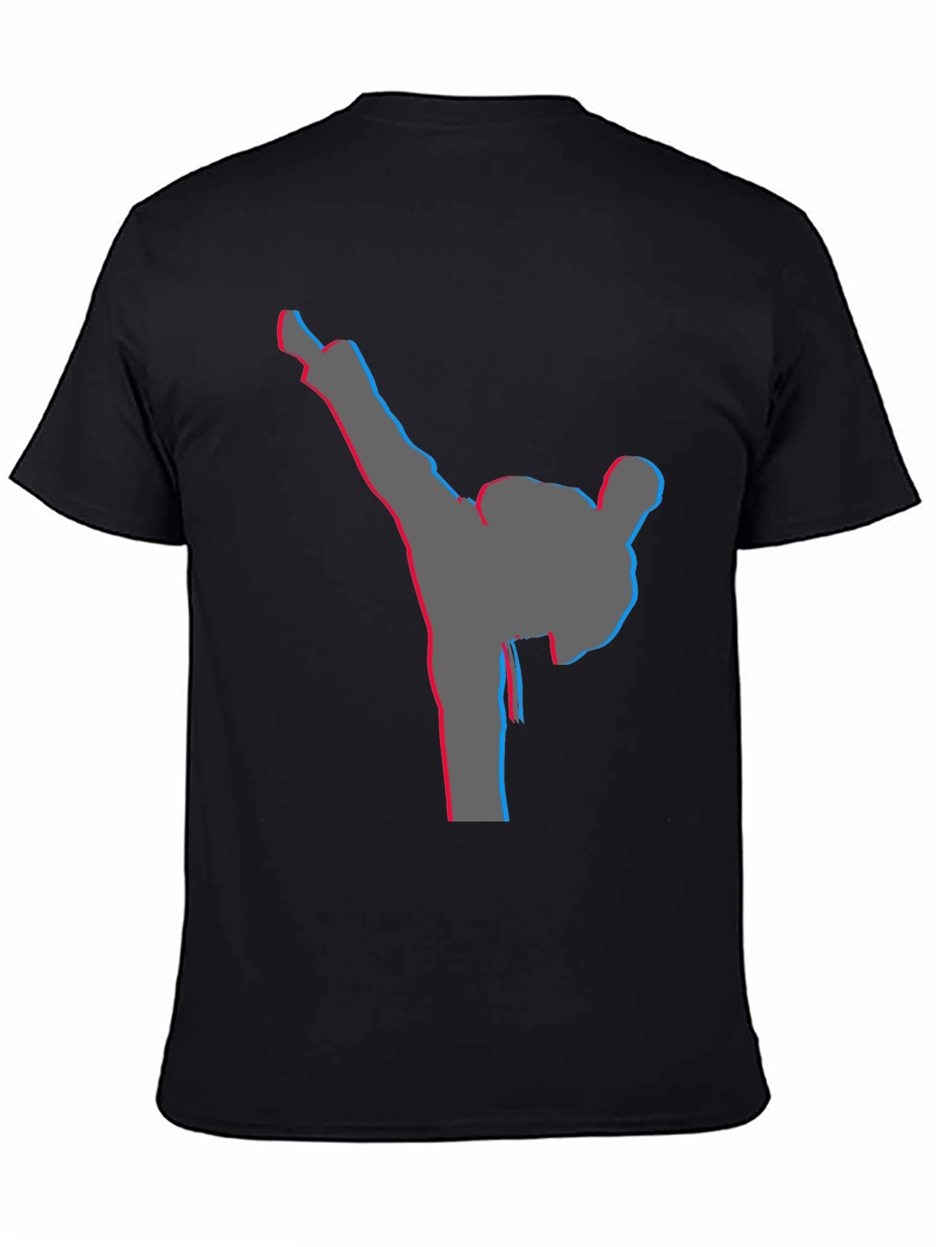 Black Men's Black T-Shirt with Karate Kick Graphic view 4