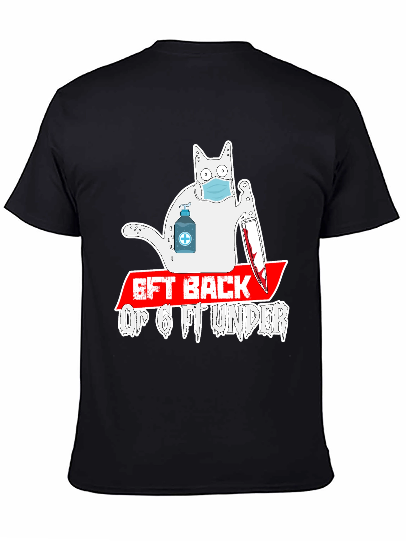 Black 6ft Back or 6ft Under Cat Graphic Tee view 4