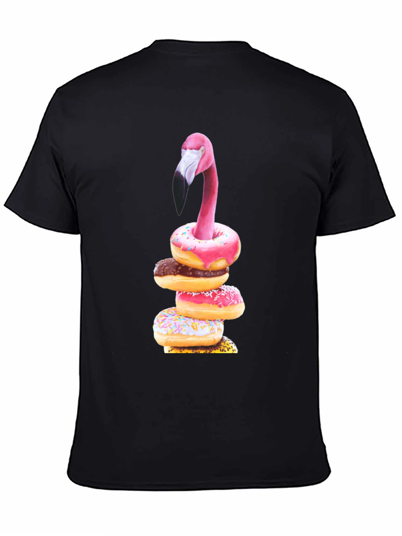 Black Flamingo Donut Stack Graphic Tee view 4
