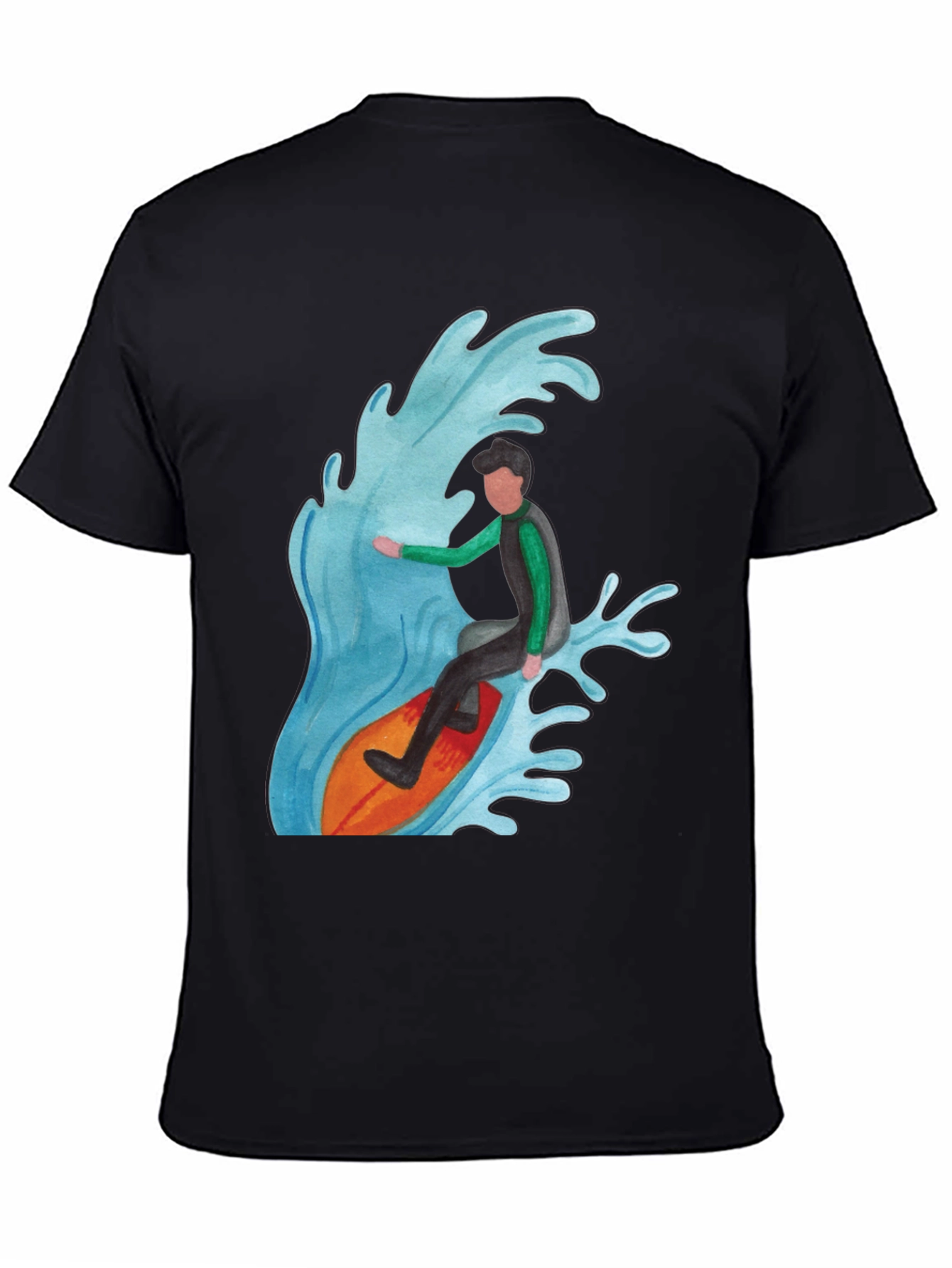 Black Surfer Wave Graphic Tee - Black Cotton Blend view 4