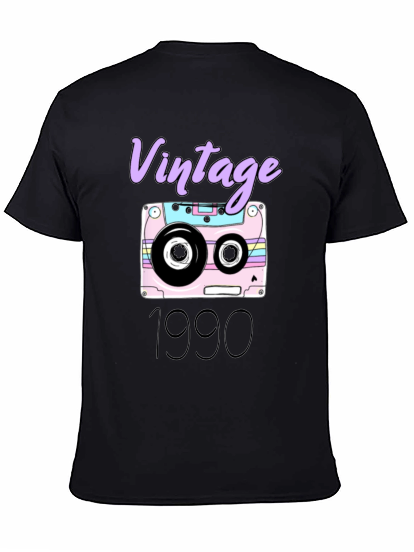 Black Vintage 1990 Cassette Tape Graphic T-Shirt view 4