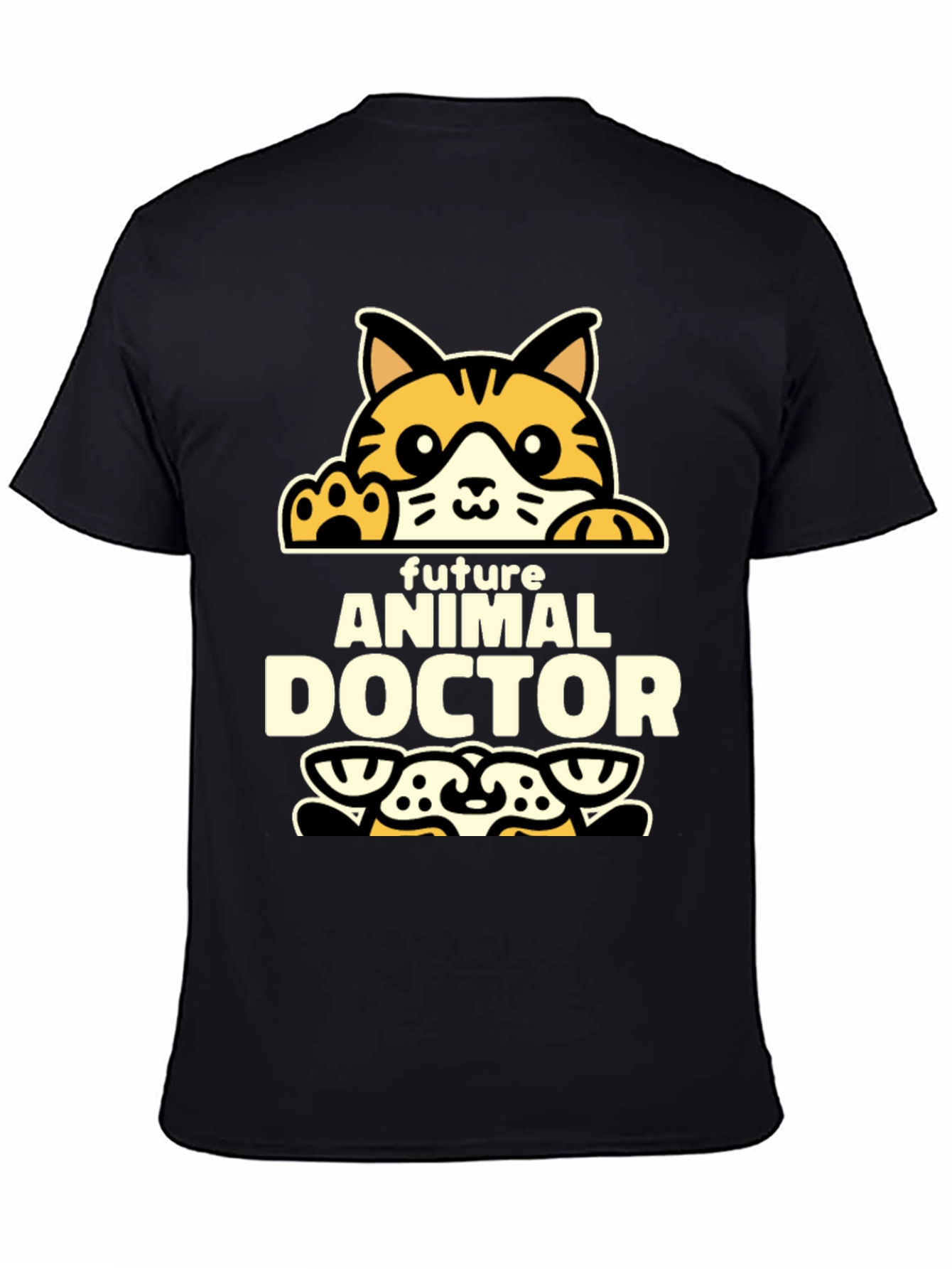 Black Future Animal Doctor T-Shirt - Cute Cat Design view 4