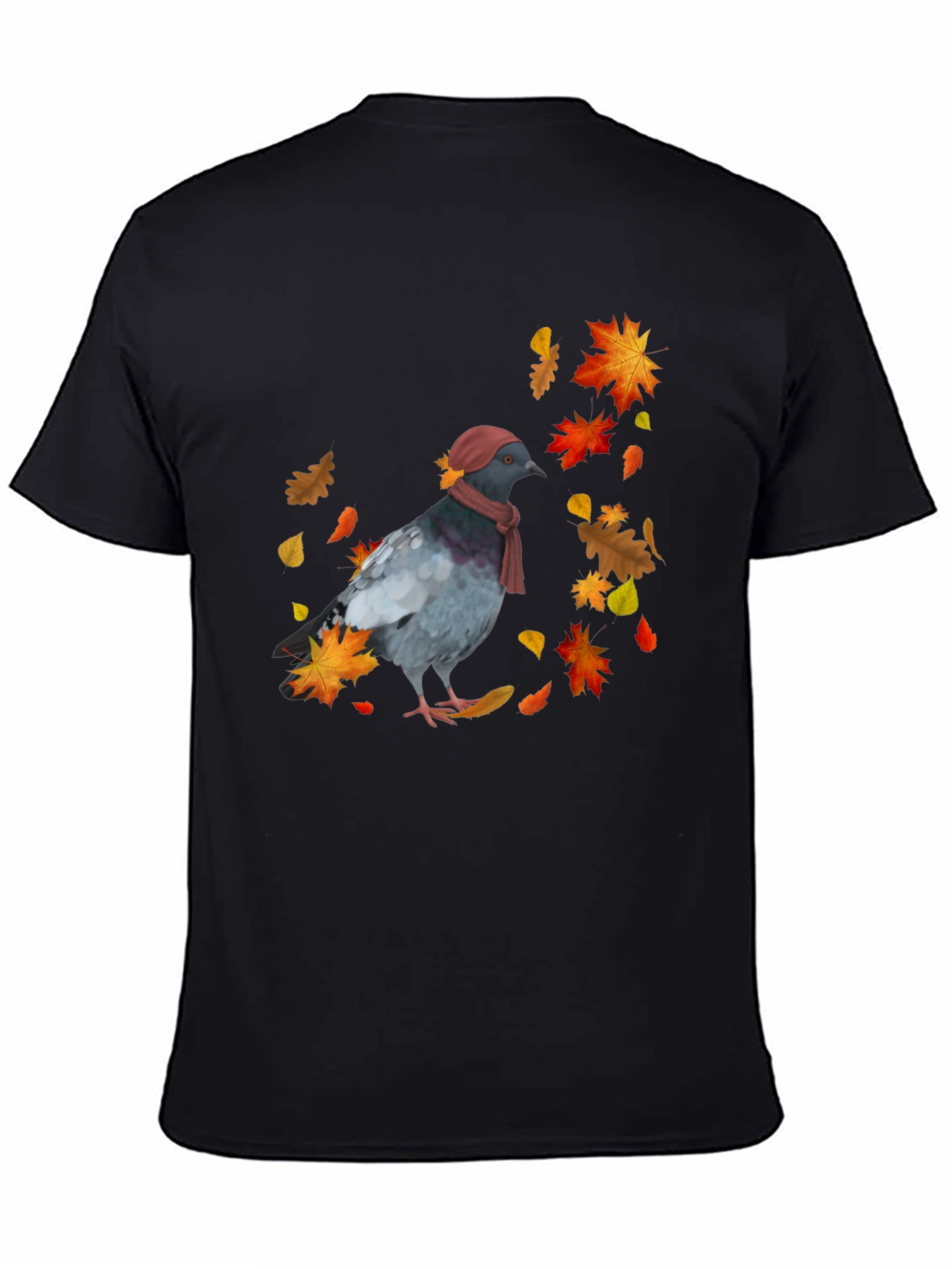 Black Pigeon Fall T-Shirt - Autumn Bird Tee view 4