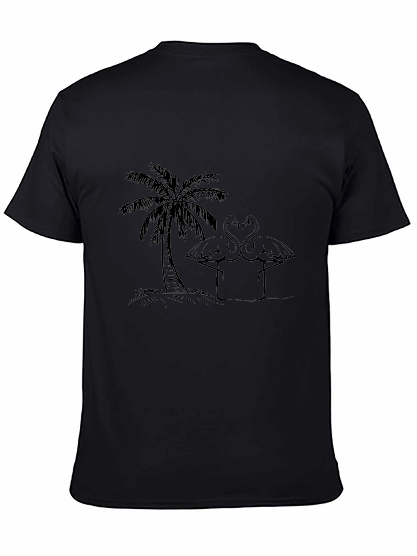 Black Tropical Flamingo Tee - Black Cotton Casual Shirt view 4