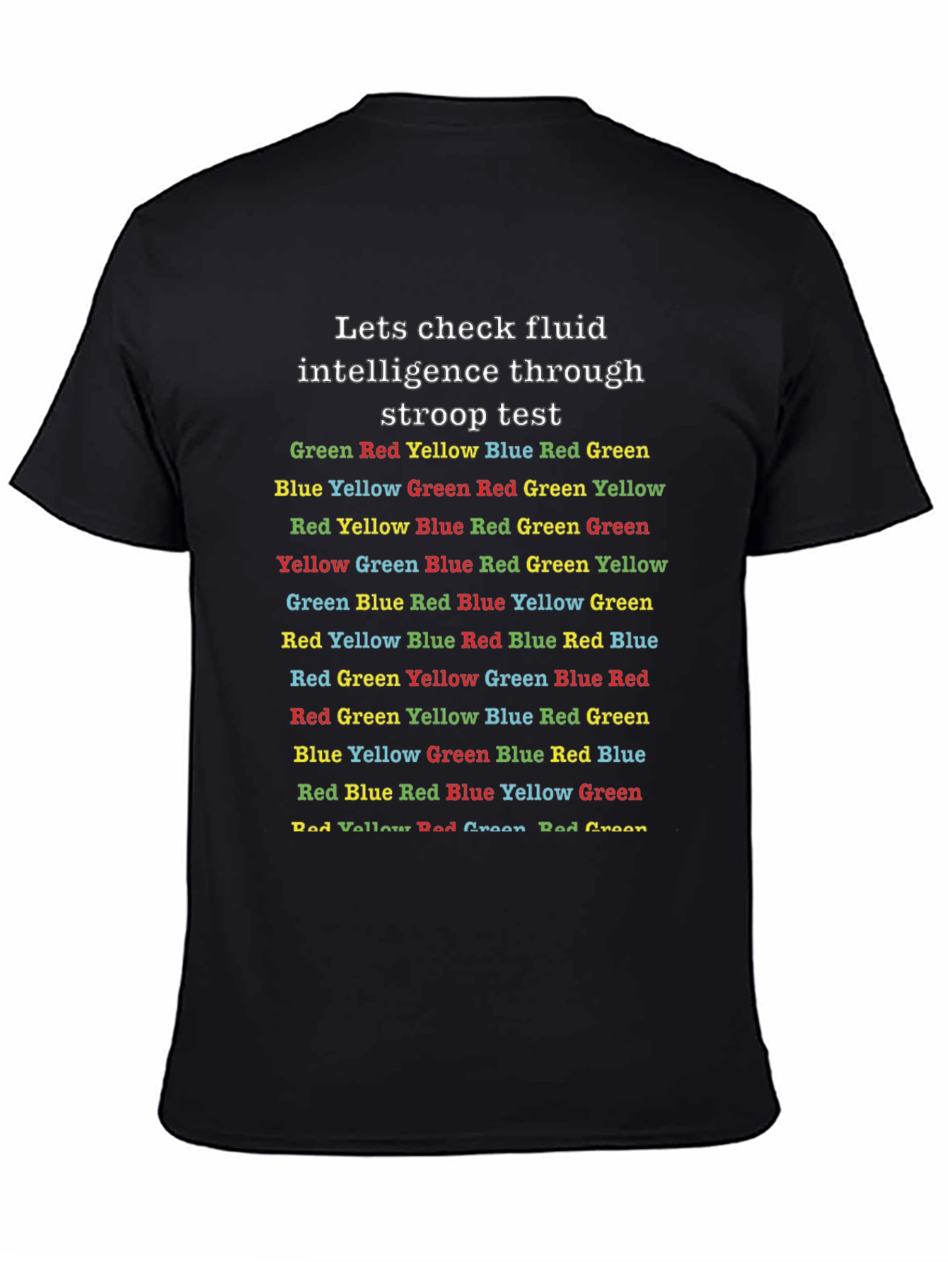 Black Stroop Test Fluid Intelligence T-Shirt view 4