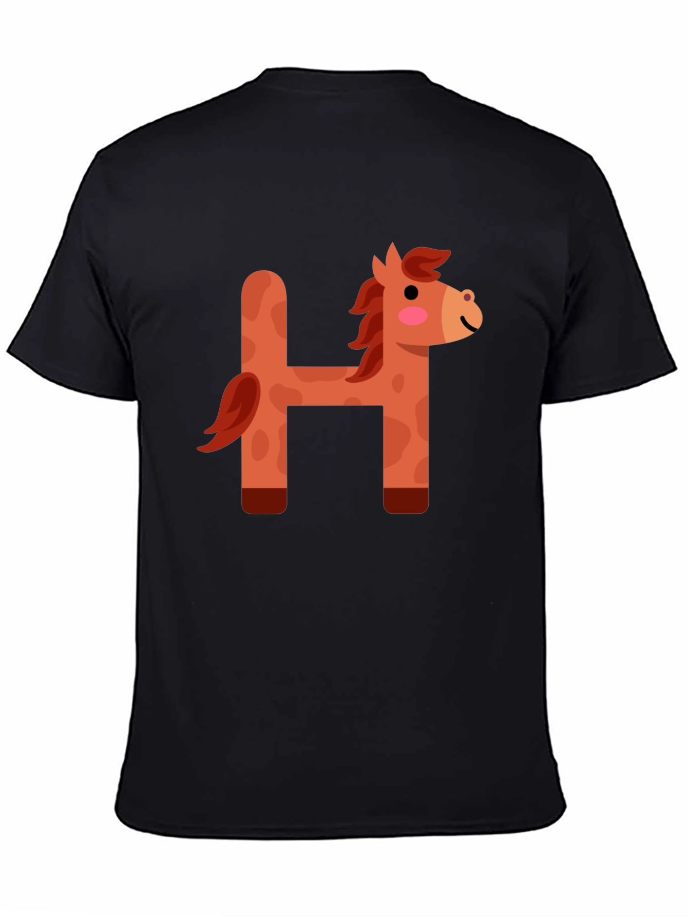 Black Cute Horse Letter H Black T-Shirt view 4