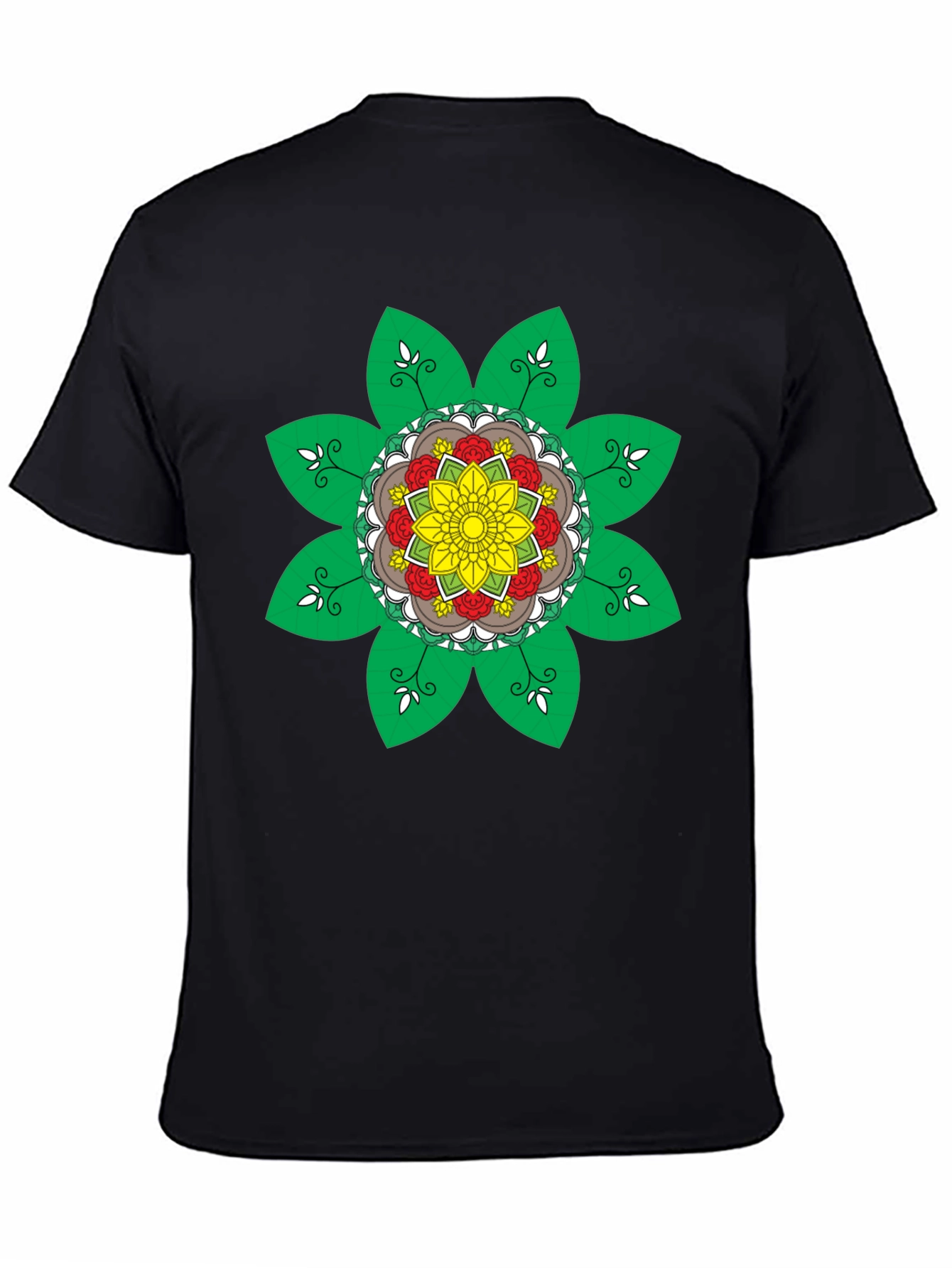 Black Floral Mandala Graphic Tee - Black Cotton Blend Shirt view 4