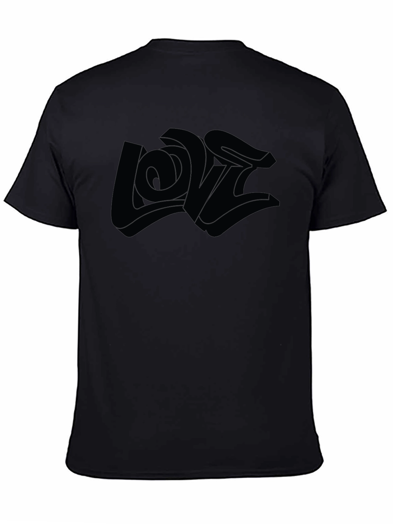 Black Monochrome Graphic Tee - 3D 'Love' Design view 4