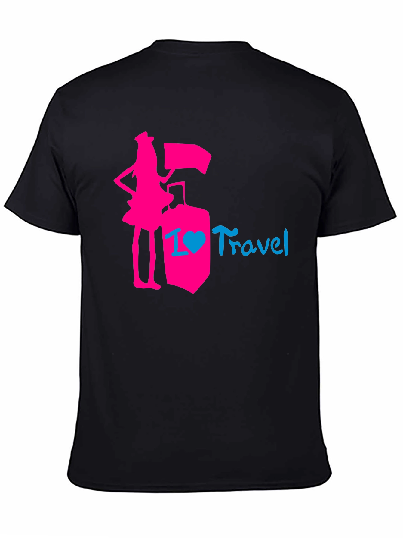 Black I Love Travel T-Shirt: Pink Design, Stylish Top view 4