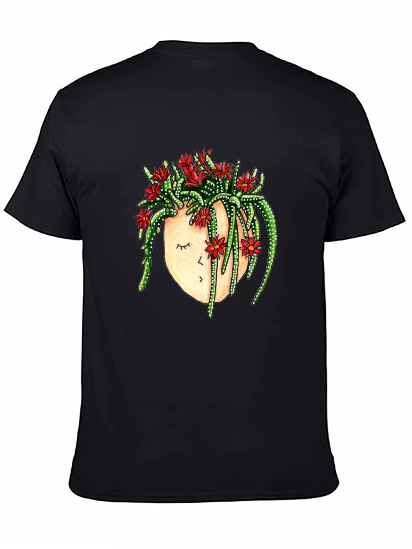 Black Cactus Head Graphic Tee - Unique Floral Design view 4