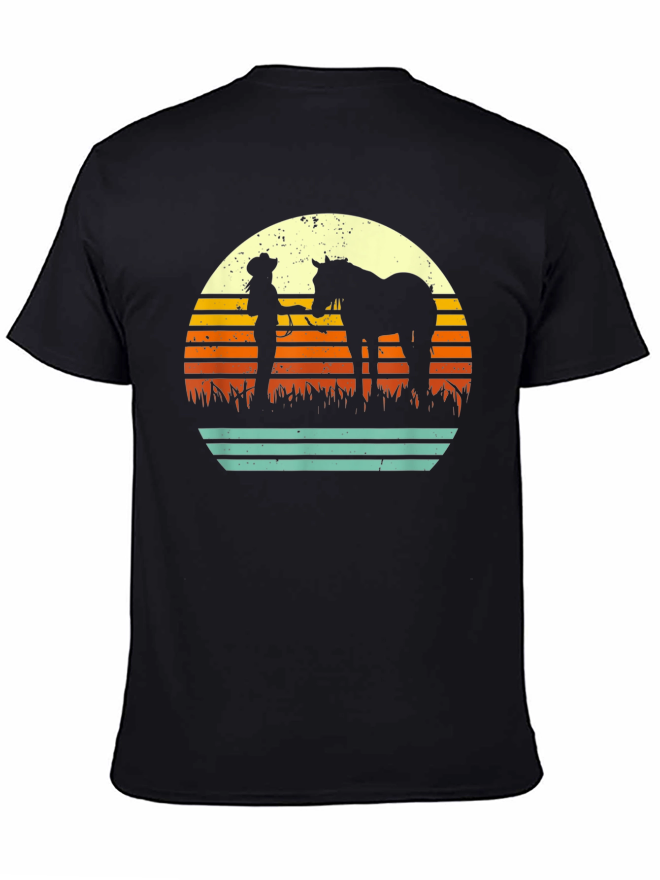 Black Retro Horse & Rider Silhouette Graphic Tee view 4