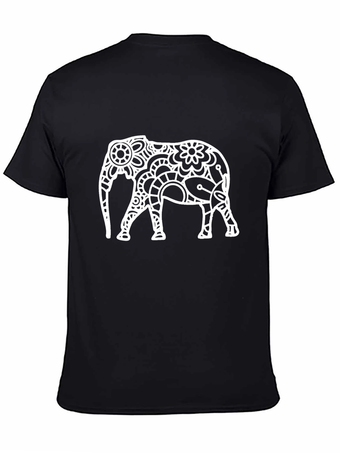 Black Black T-Shirt with White Elephant Design view 4