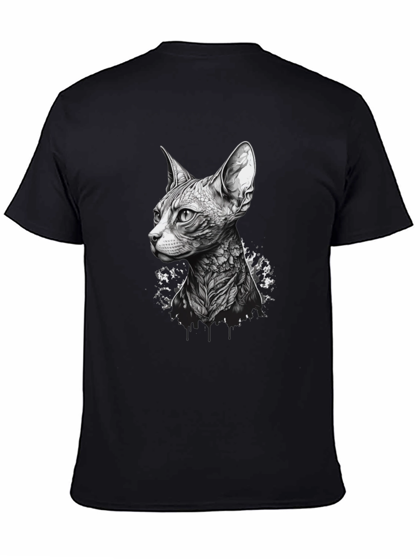 Black Sphynx Cat Tattoo Style Black T-Shirt view 4