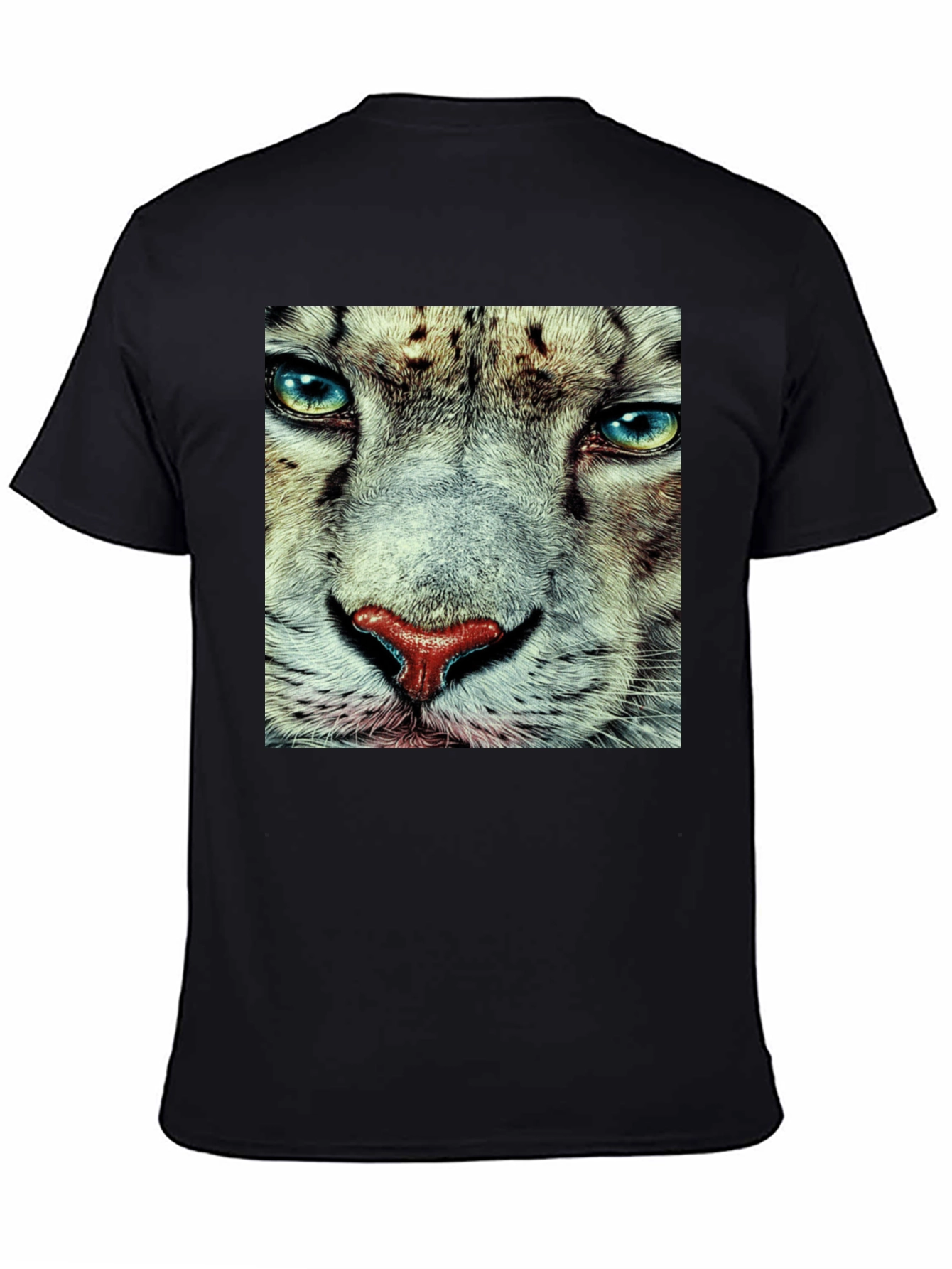 Black Snow Leopard Face Graphic T-Shirt - Black view 4