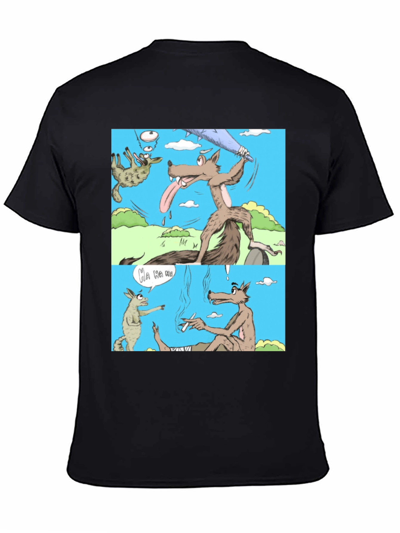 Black Cartoon Wolf Graphic T-Shirt, Humor Tee view 4