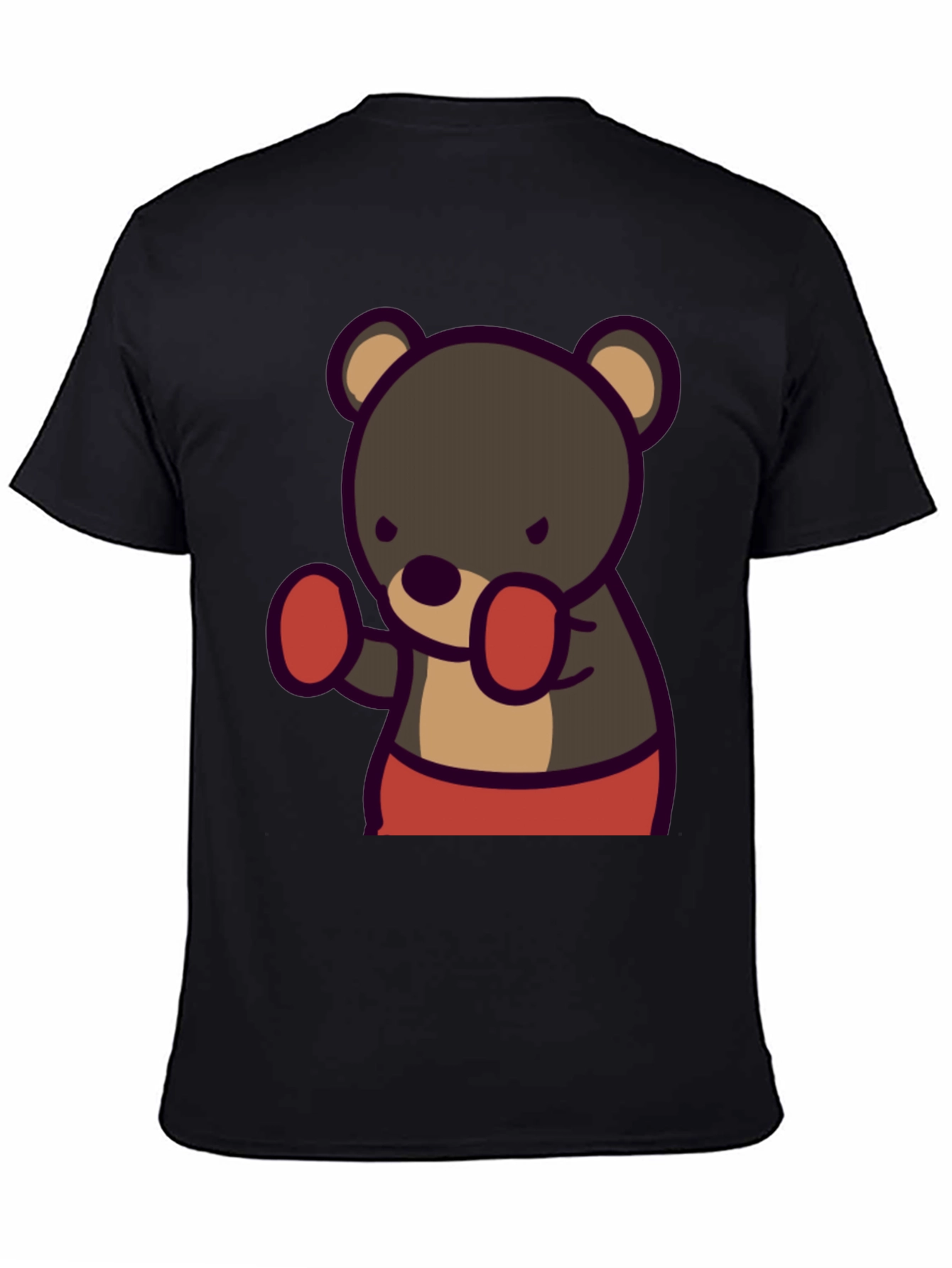 Black Boxing Bear Graphic Tee - Black Cotton Casual view 4