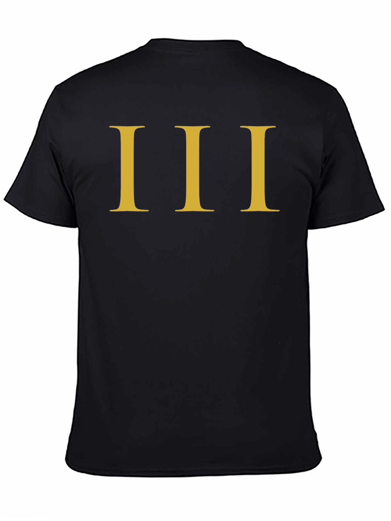 Black Men's Black T-Shirt with Gold Roman Numeral III Design view 4