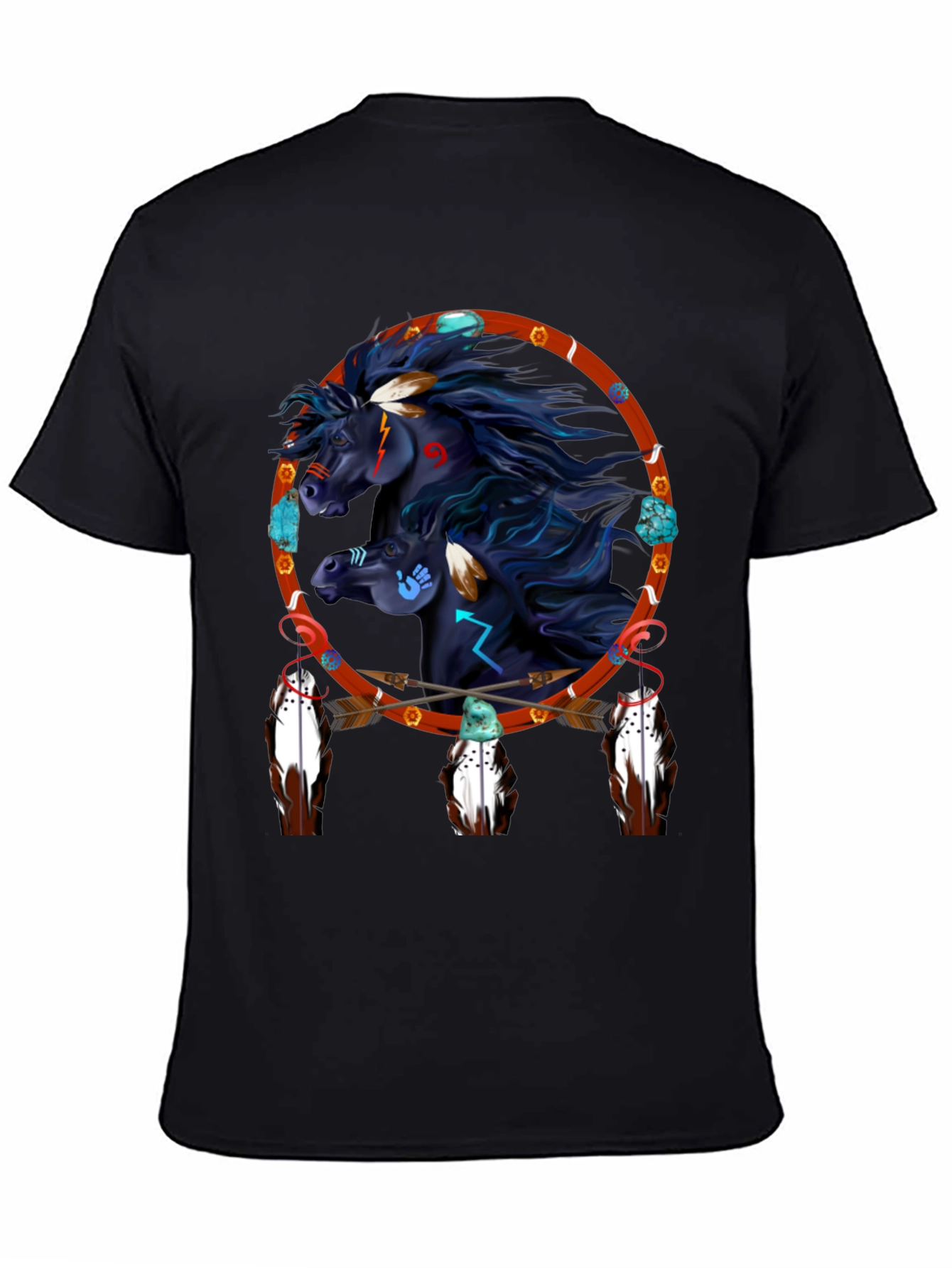 Black Native American Horse Dreamcatcher Graphic Tee view 4