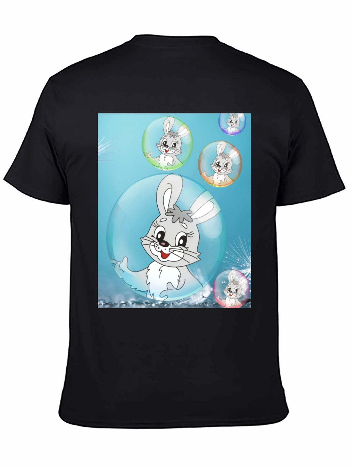 Black Cute Bunny Bubble T-Shirt - Fun Cartoon Design view 4