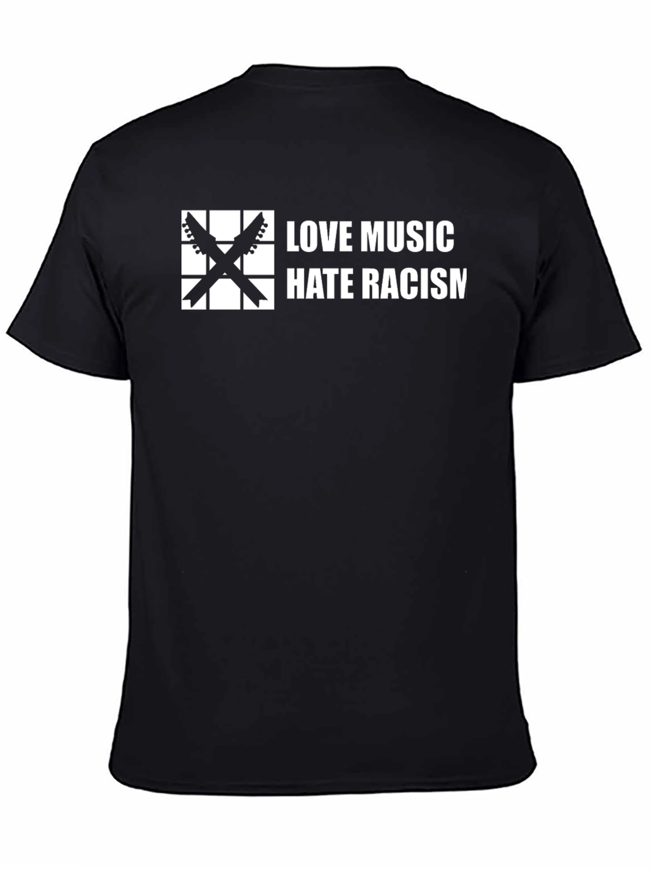 Black Love Music Hate Racism T-Shirt - Black Cotton Tee view 4