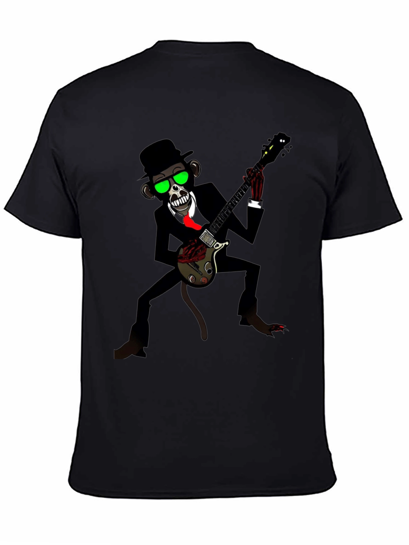 Black Cool Monkey Guitarist Graphic Tee view 4