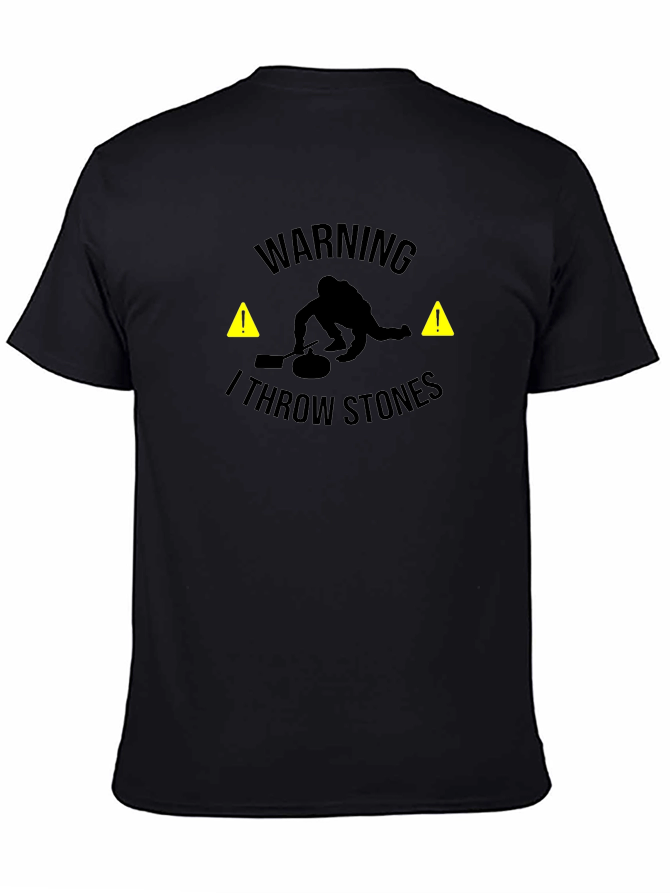 Black Warning I Throw Stones Black Graphic T-Shirt view 4