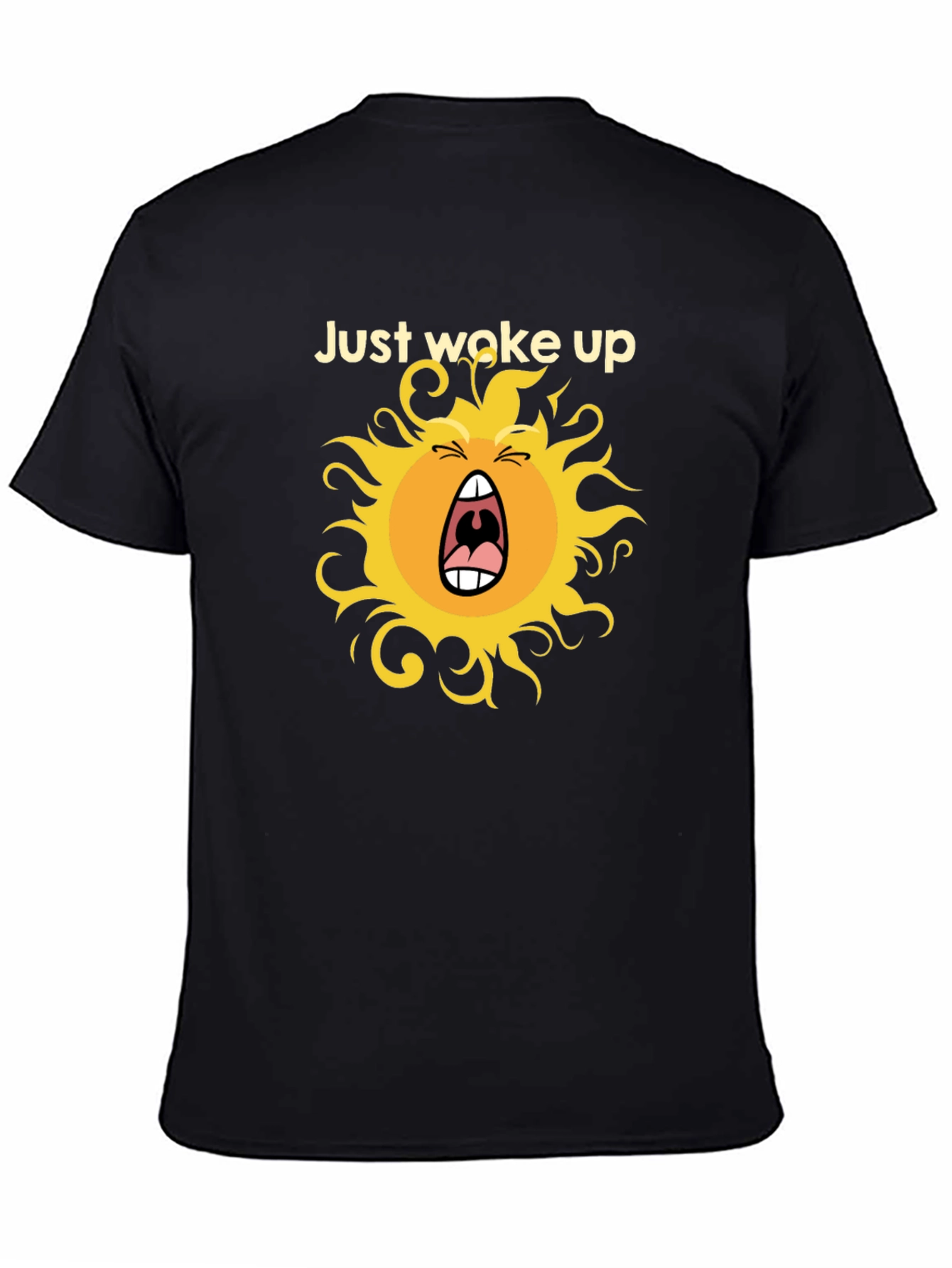 Black Funny "Just Woke Up" Sun Graphic Black T-Shirt view 4