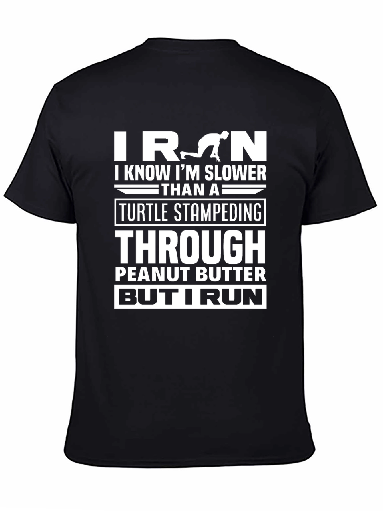 Black Funny Iron Run T-Shirt: Slower Than a Turtle view 4