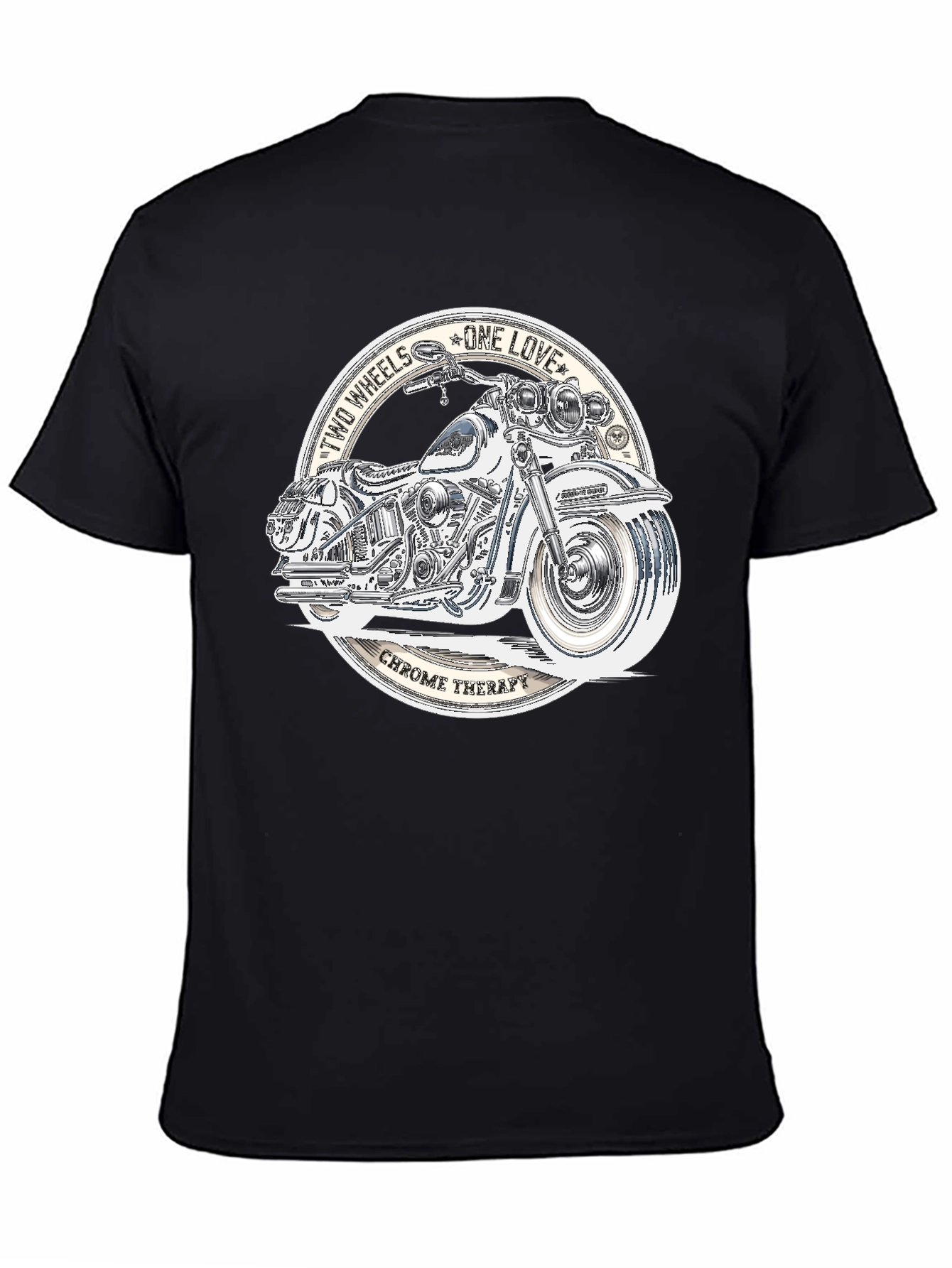 Black Two Wheels One Love Motorcycle Graphic T-Shirt view 4
