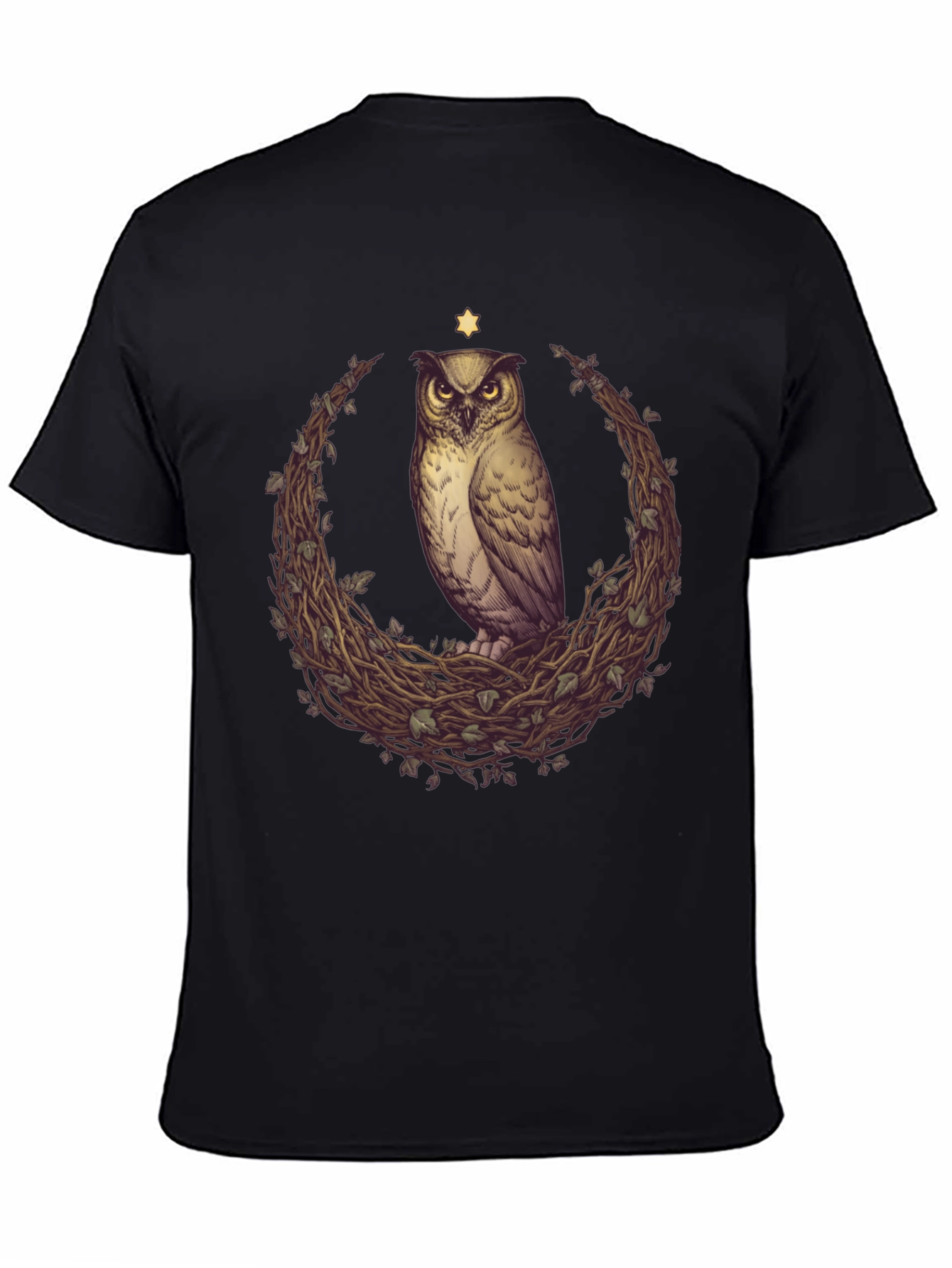 Black Owl & Star Graphic Tee - Unisex Black T-Shirt view 4