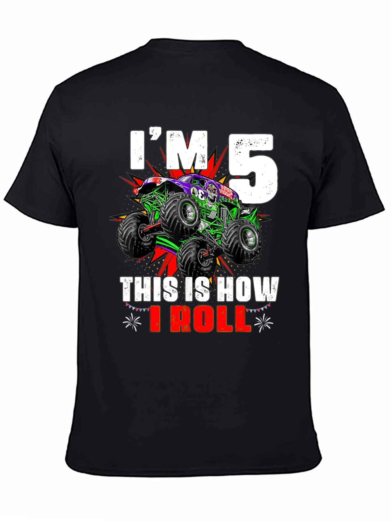 Black I'm 5 This Is How I Roll Monster Truck T-Shirt view 4