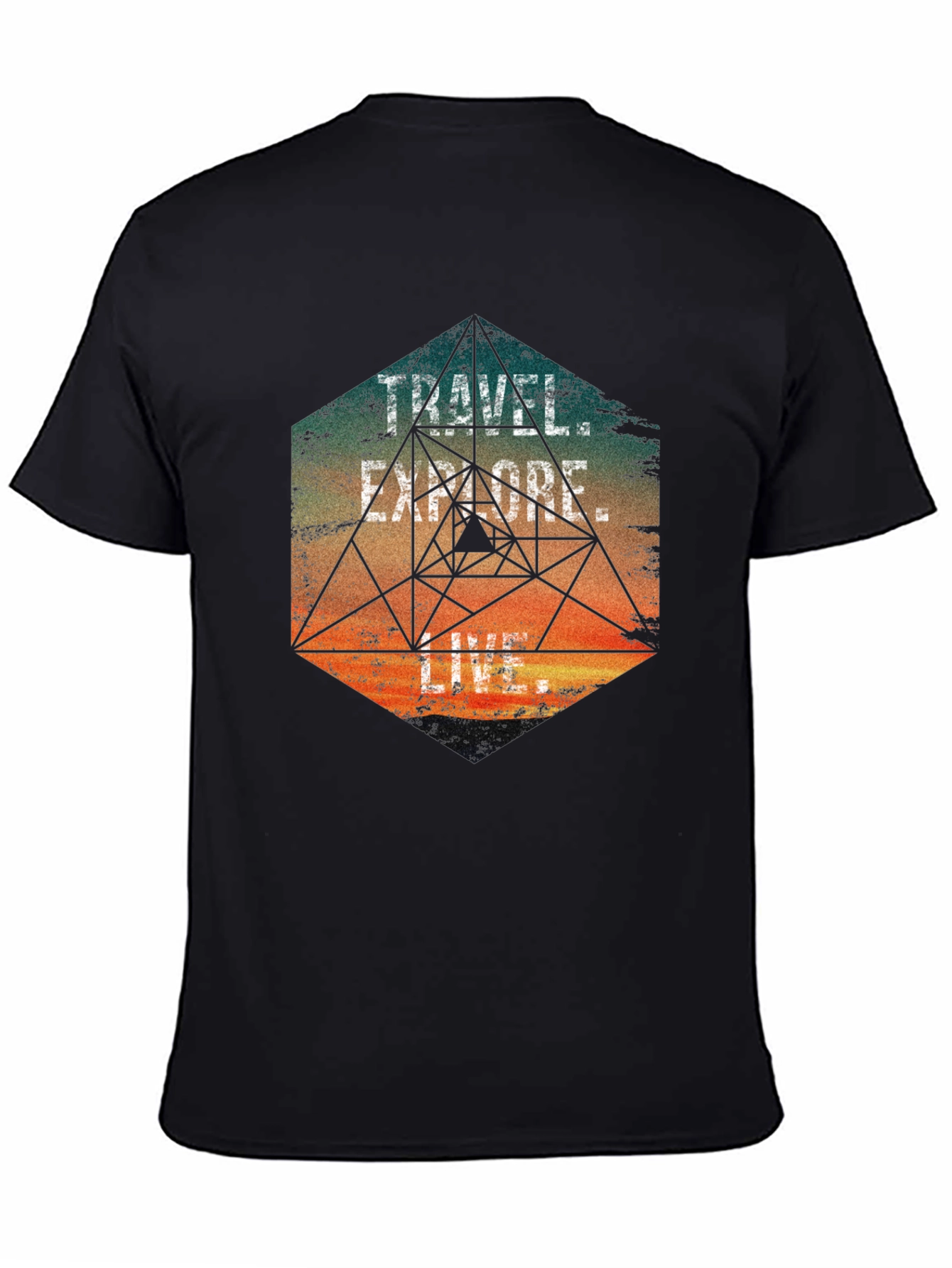 Black Travel Explore Live Men's Graphic T-Shirt view 4