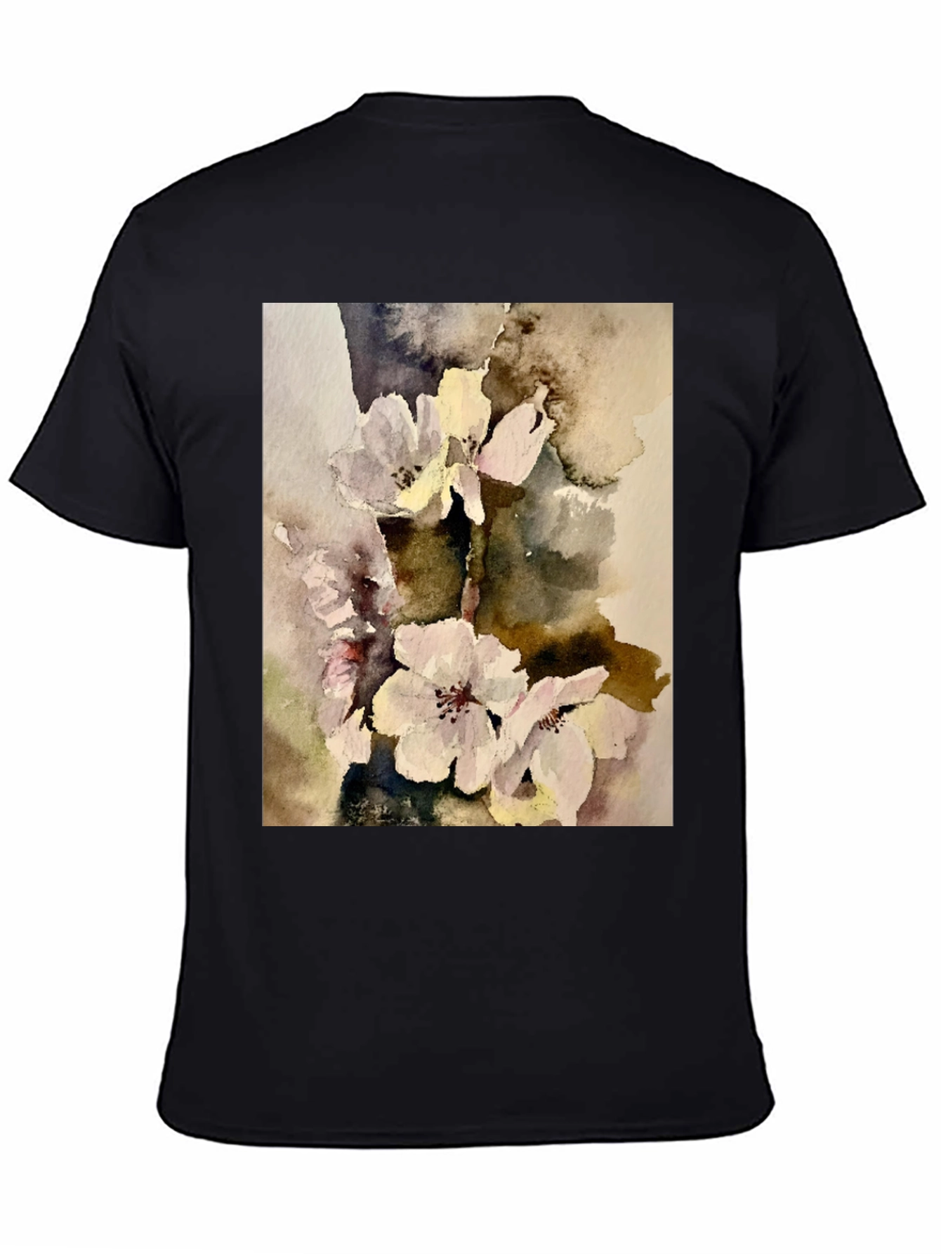 Black Floral Watercolor Print T-Shirt view 4