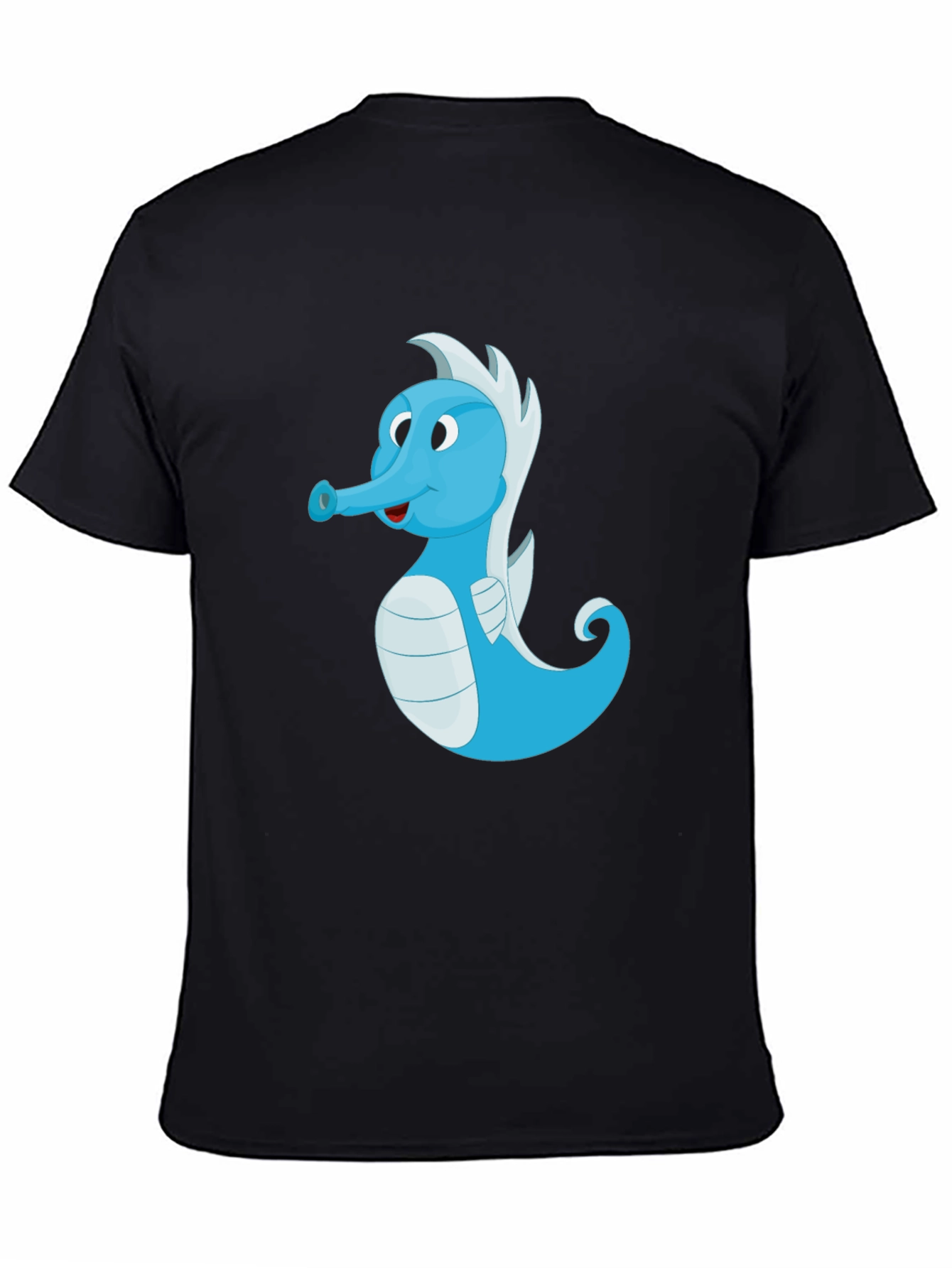 Black Cute Blue Seahorse Graphic Tee - Unisex Black T-Shirt view 4