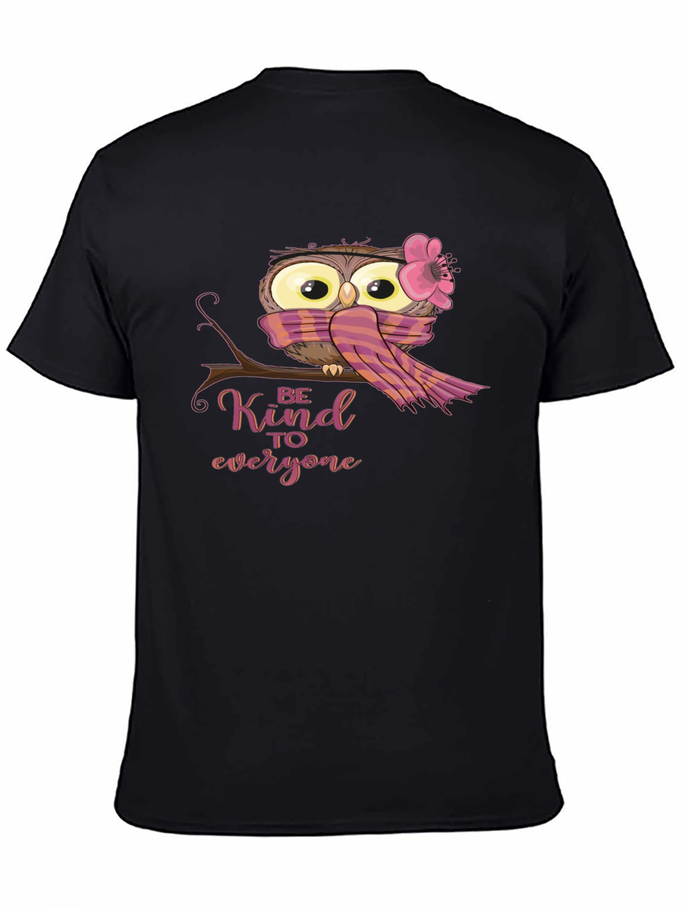 Black Cute Owl Graphic Tee - Be Kind T-Shirt view 4