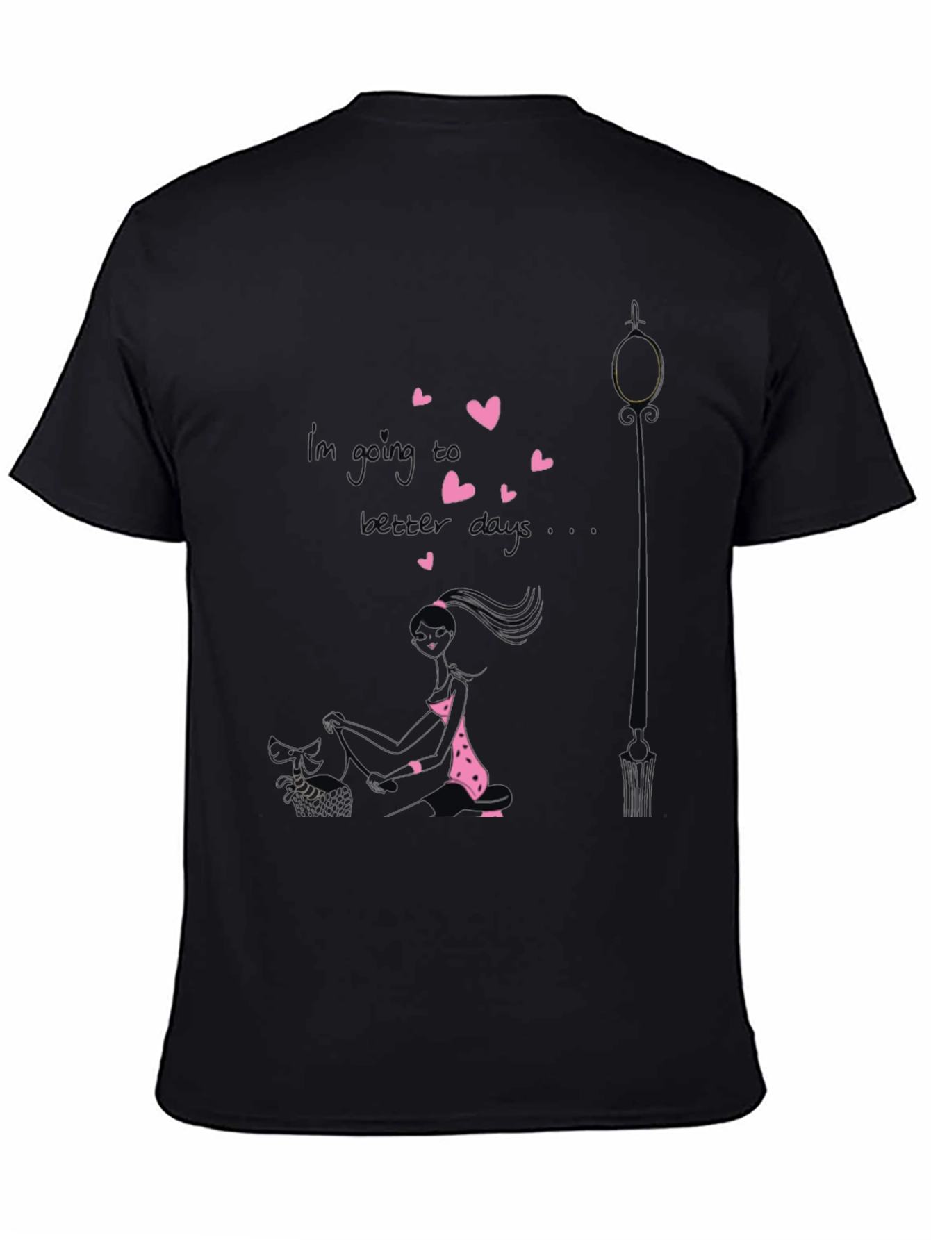 Black Whimsical Girl Graphic Tee - Black Cotton Blend view 4