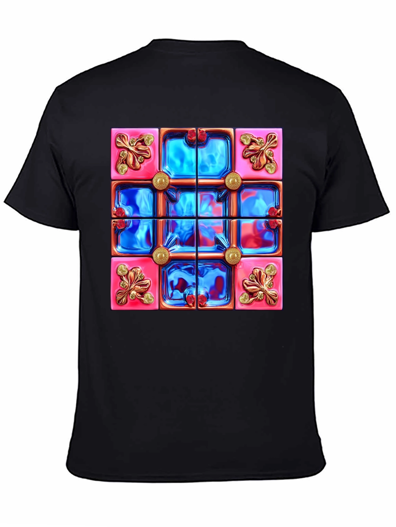 Black Abstract Tile Design Black T-Shirt view 4